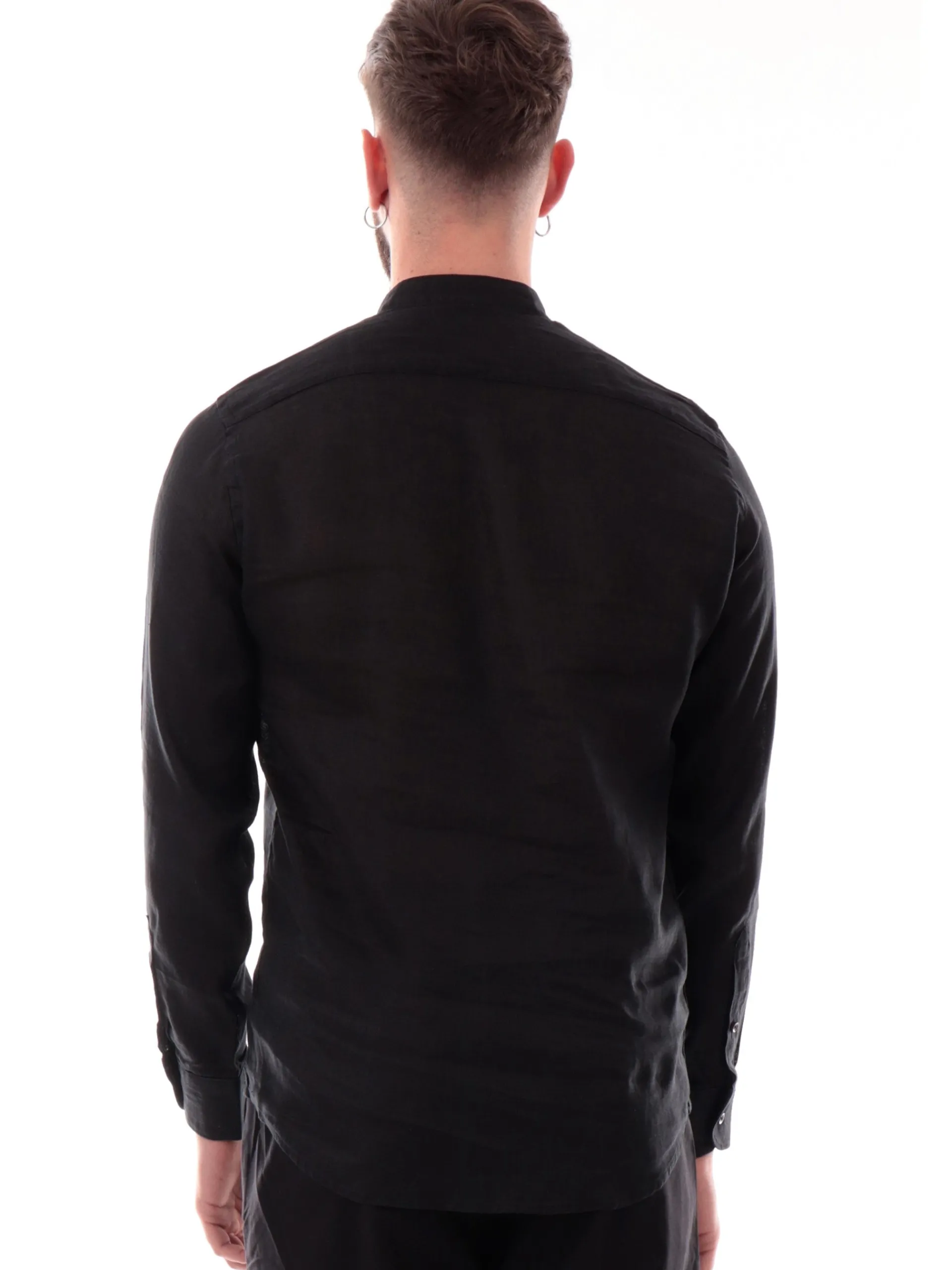 IMPURE Camicie*Camicia coreana nera da uomo in lino LARS