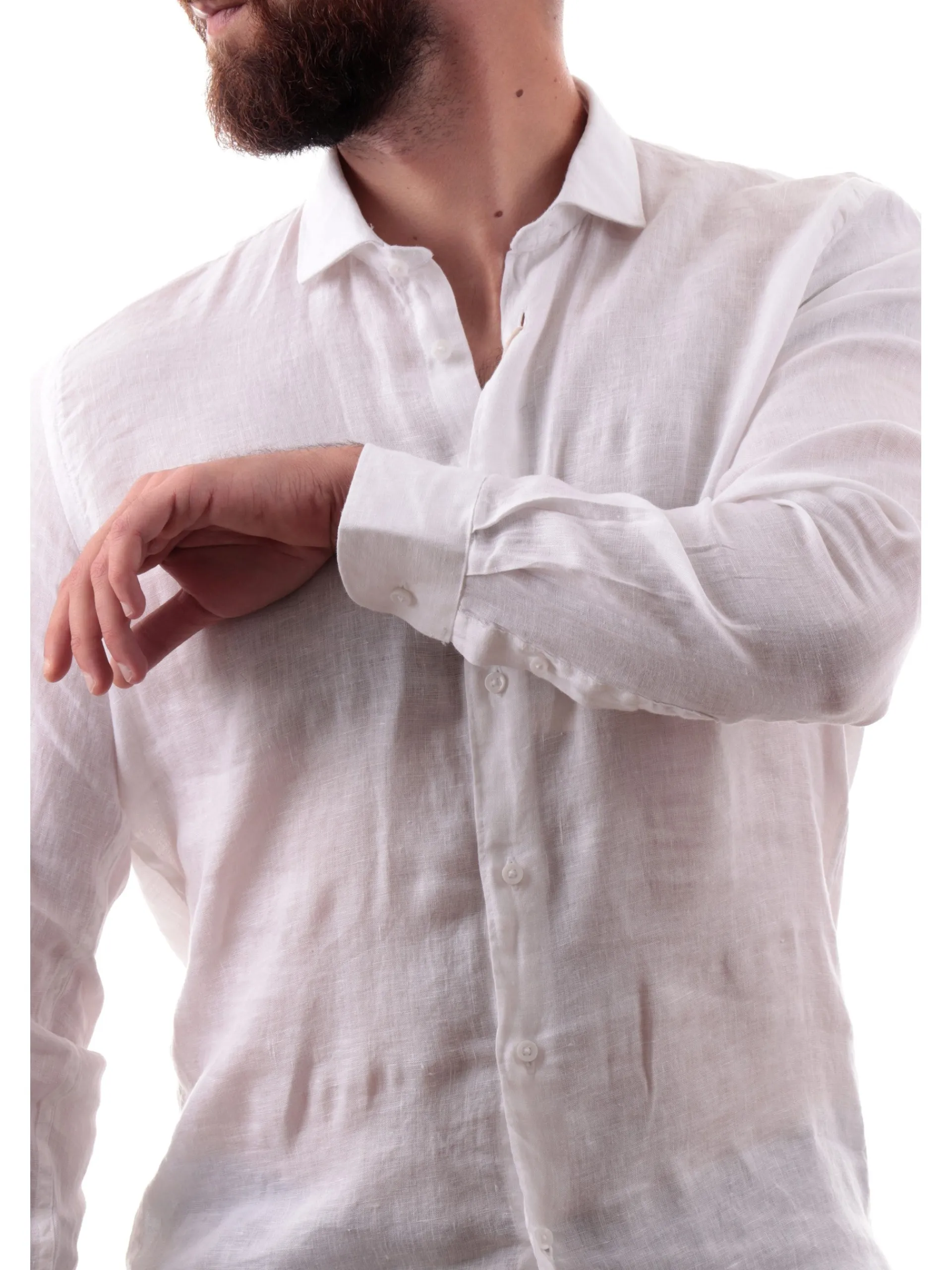 IMPURE Camicie*Camicia lino bianca da uomo colletto francese RILEY