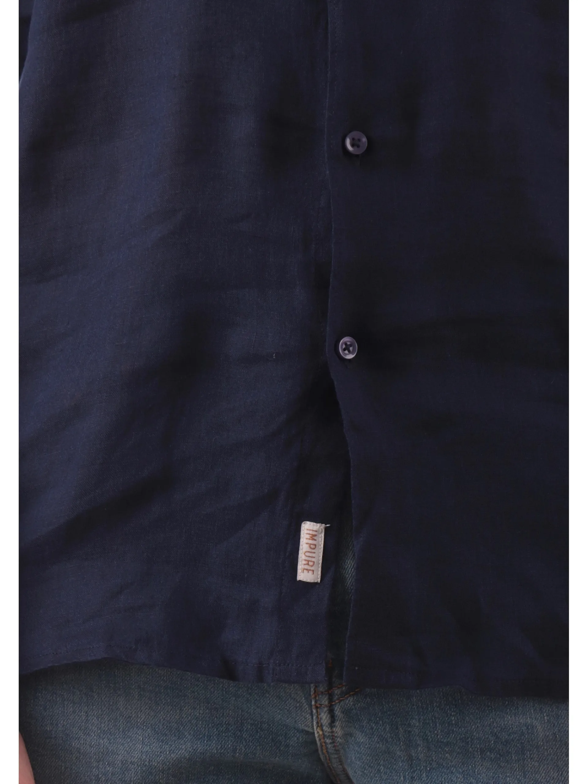 IMPURE Camicie*Camicia lino blu da uomo colletto francese RILEY