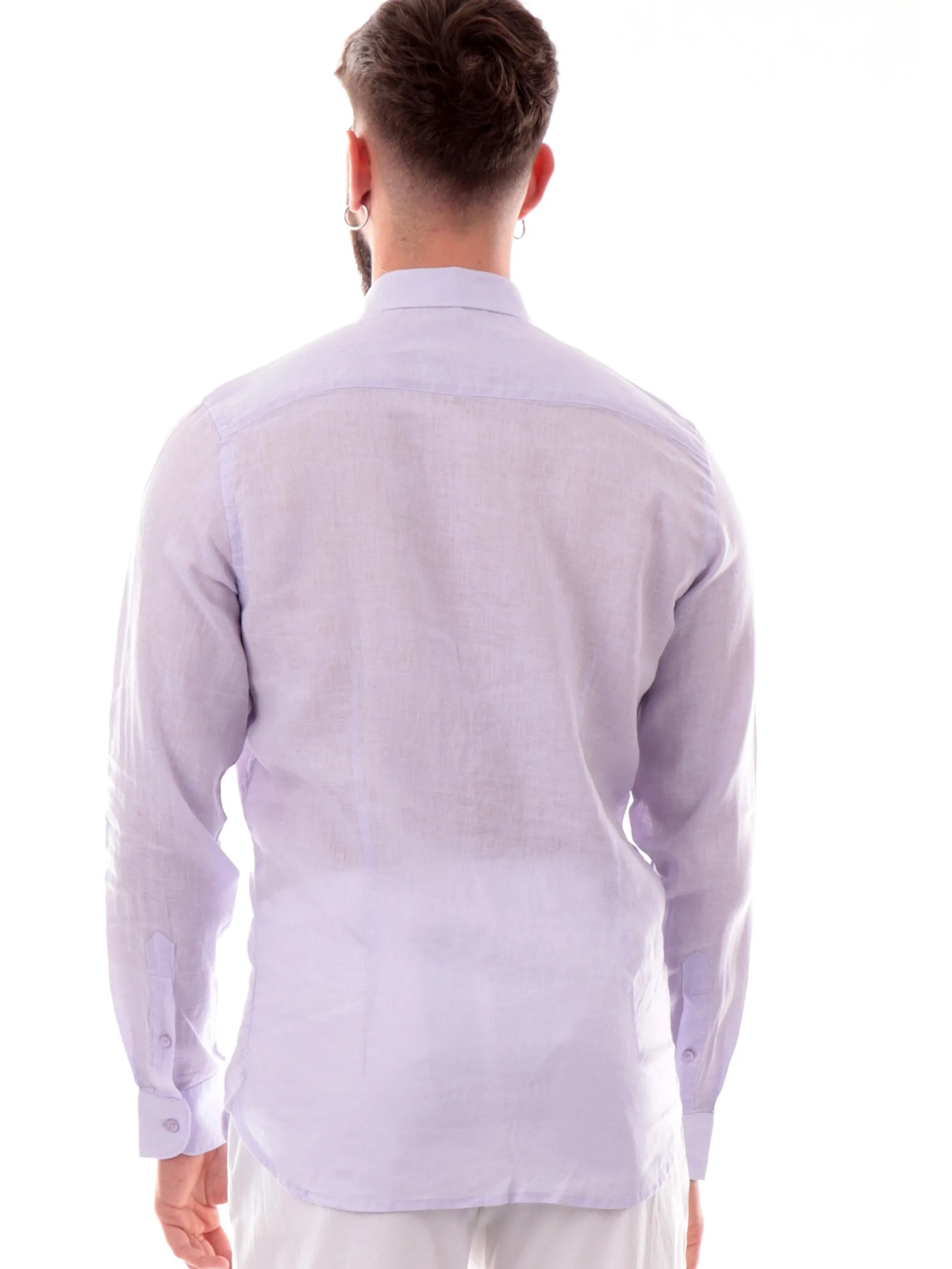 IMPURE Camicie*Camicia lino lilla da uomo colletto francese RILEY