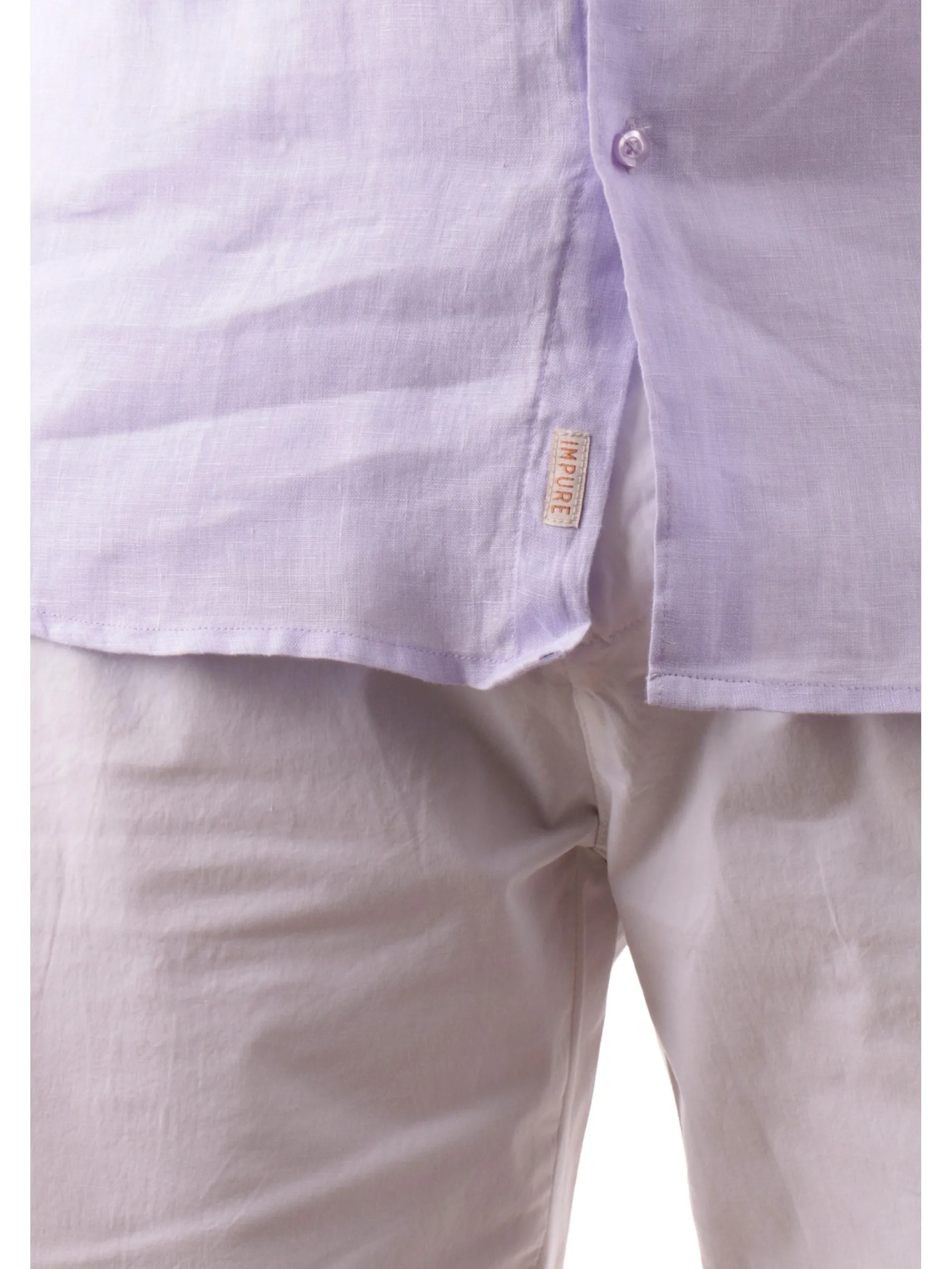 IMPURE Camicie*Camicia lino lilla da uomo colletto francese RILEY