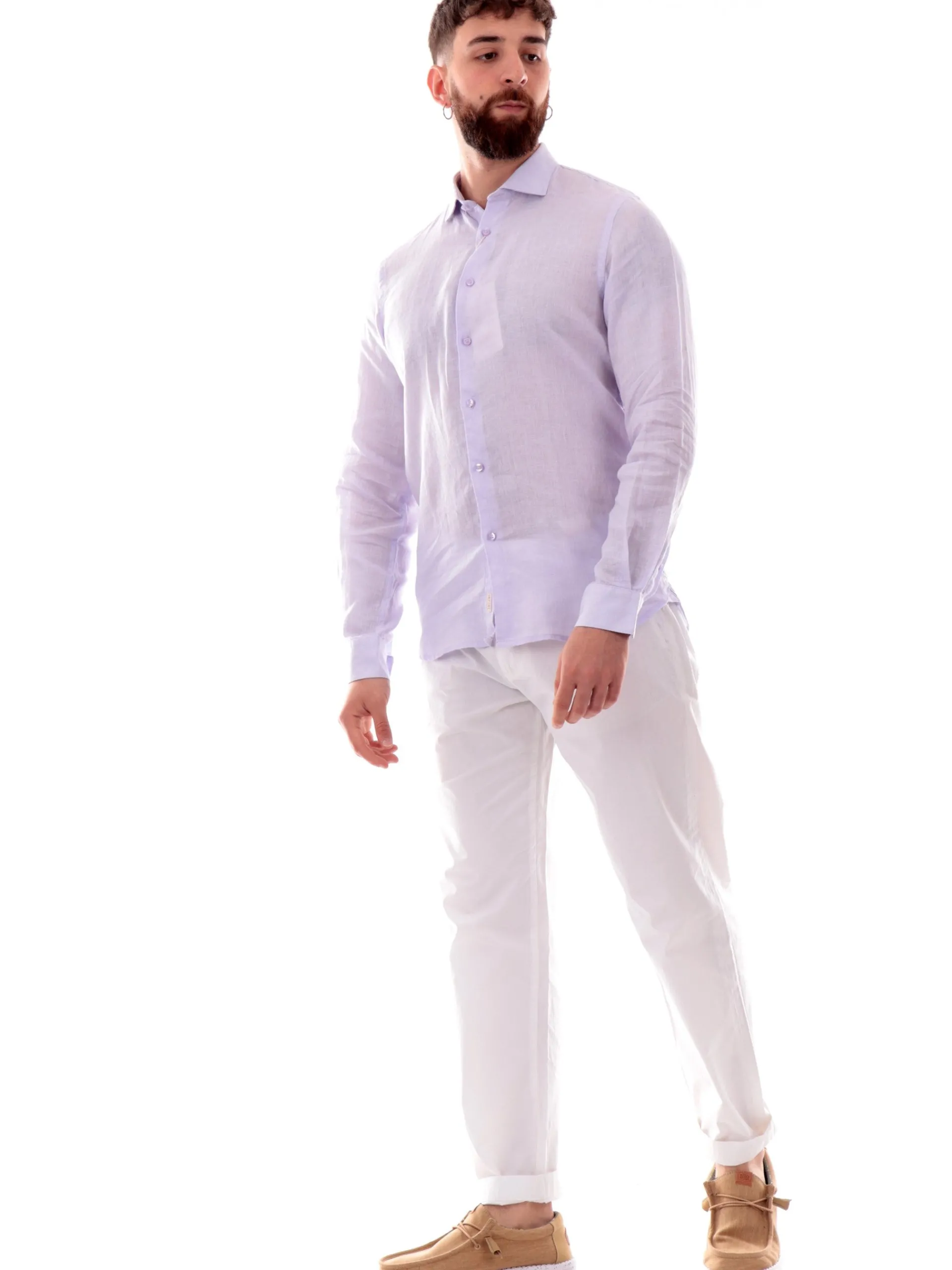 IMPURE Camicie*Camicia lino lilla da uomo colletto francese RILEY
