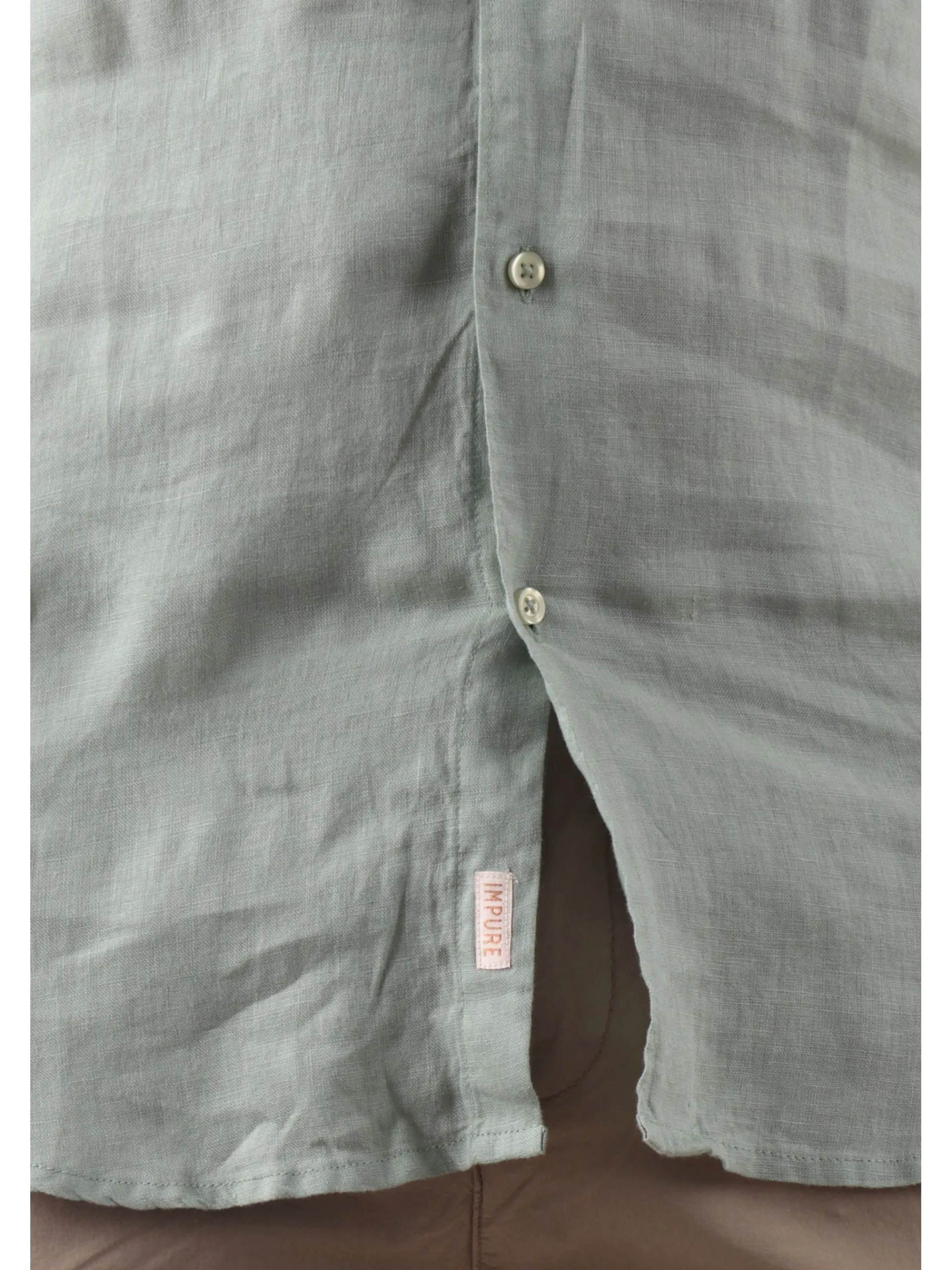 IMPURE Camicie*Camicia lino verde da uomo colletto francese RILEY