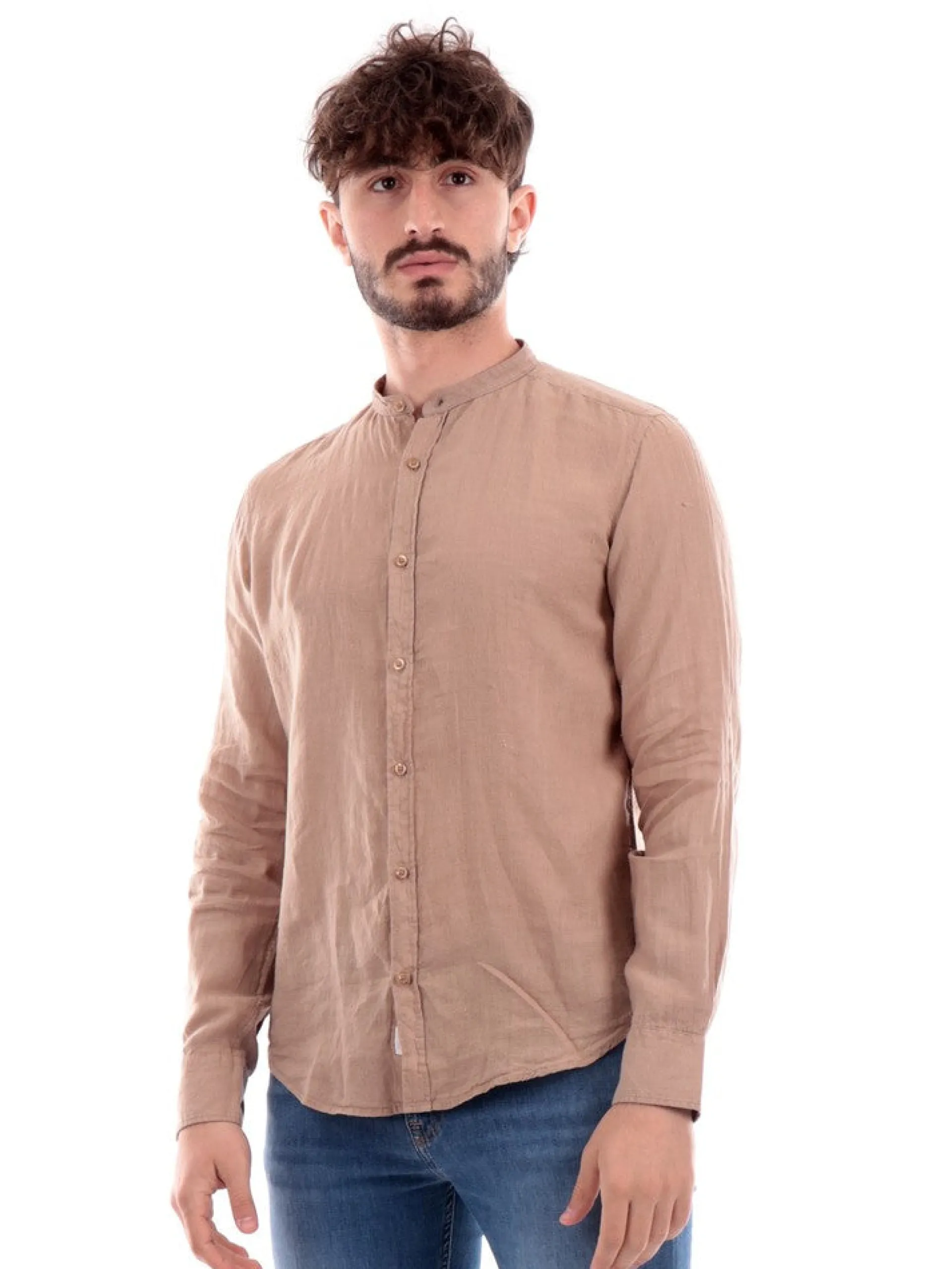 IMPURE Camicie*Camicia marrone coreana da uomo SHL1345