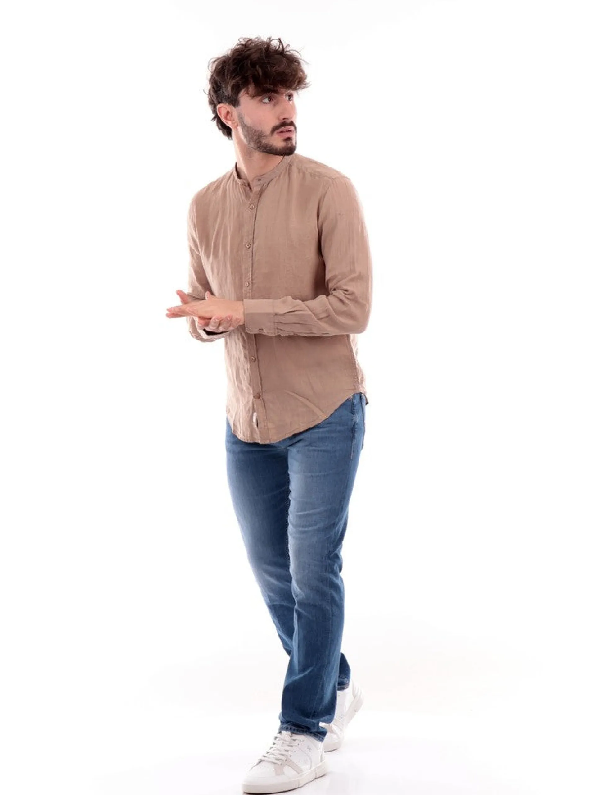 IMPURE Camicie*Camicia marrone coreana da uomo SHL1345