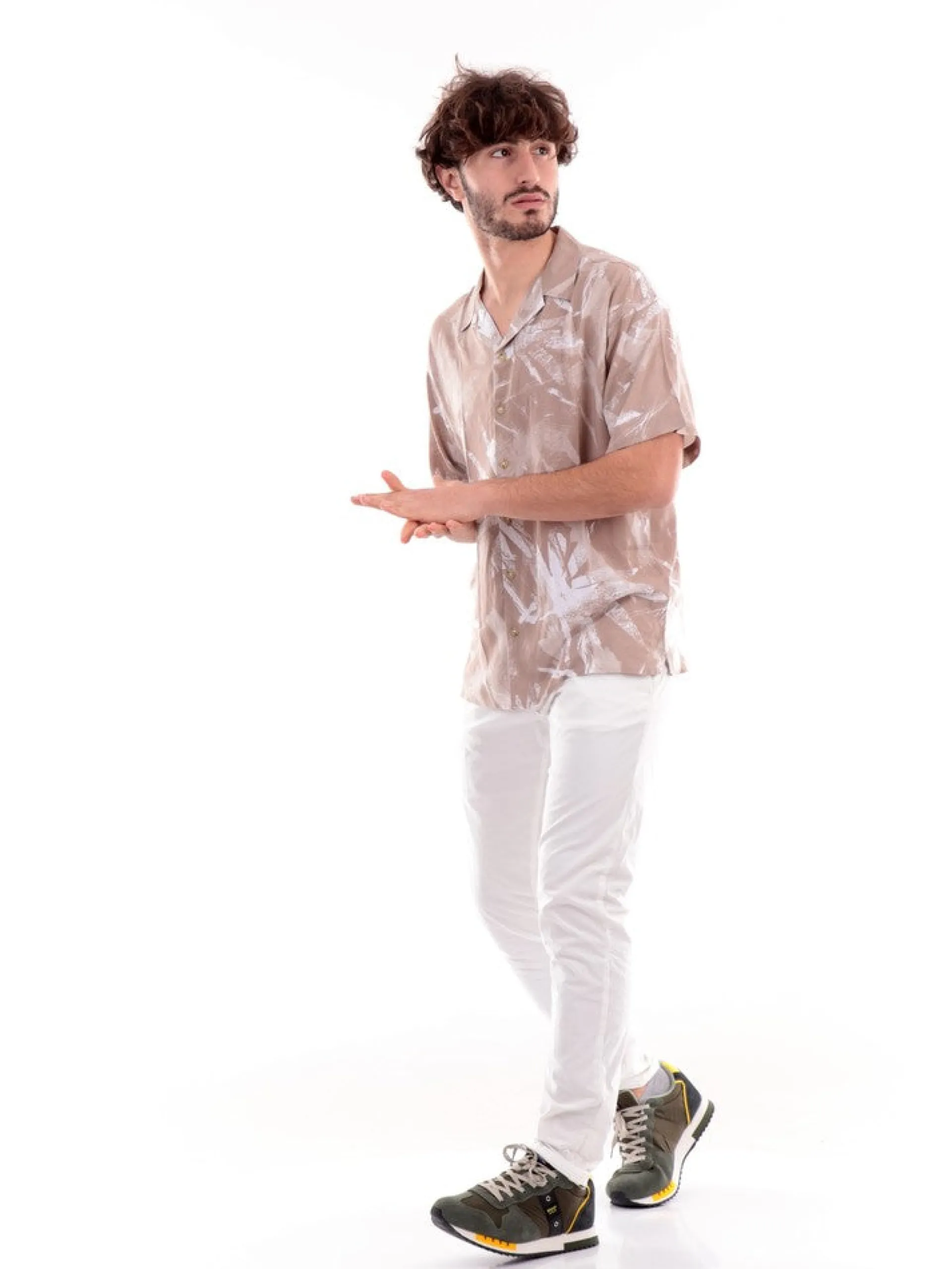 JACK&JONES Camicie*Camicia Jack and Jones beige da uomo, fantasia tropicale 12228022