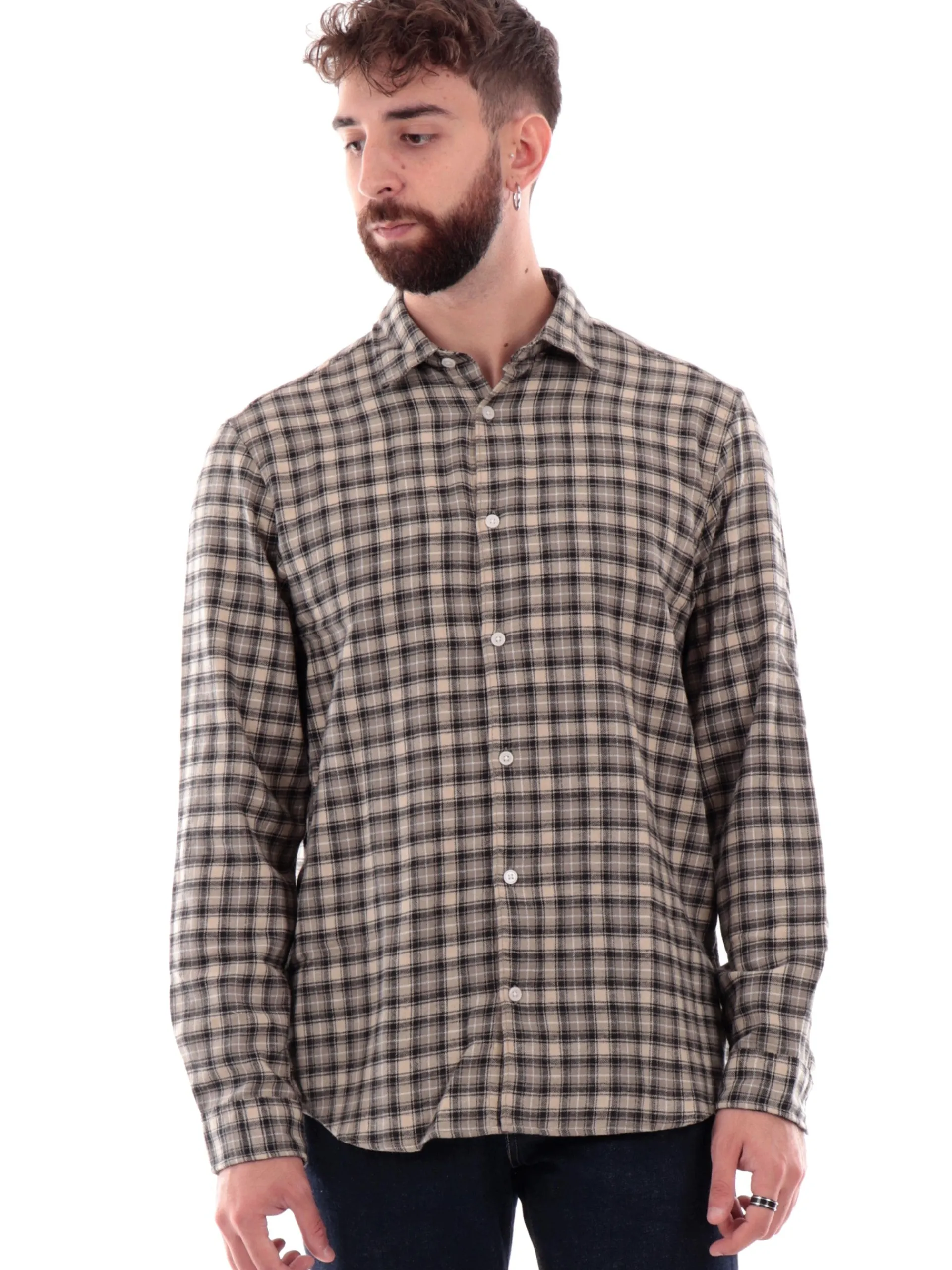 JACK&JONES Camicie*Camicia Jack Jones beige in flanella da uomo a quadri 12260776