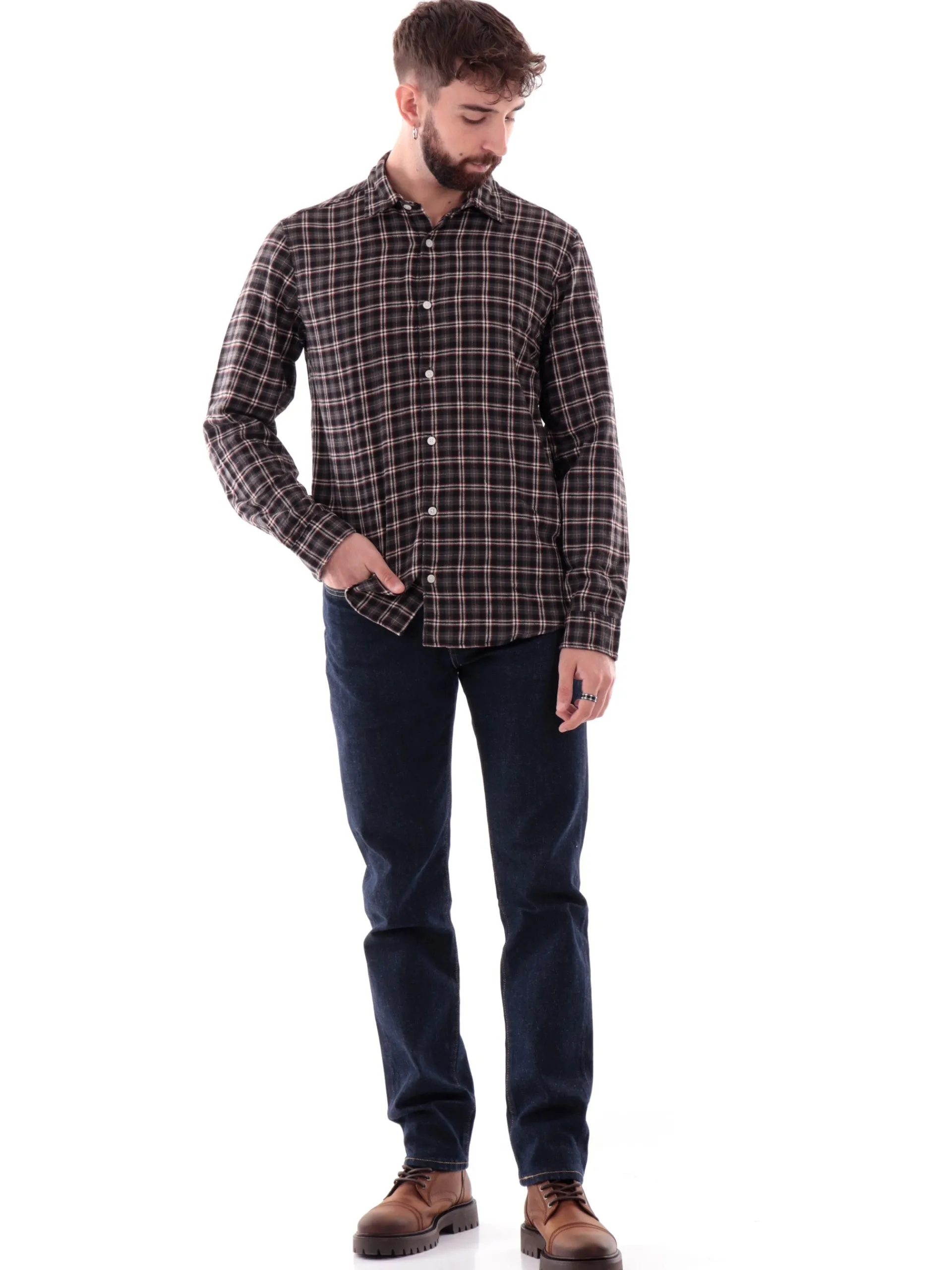 JACK&JONES Camicie*Camicia Jack Jones nera in flanella da uomo a quadri 12260776