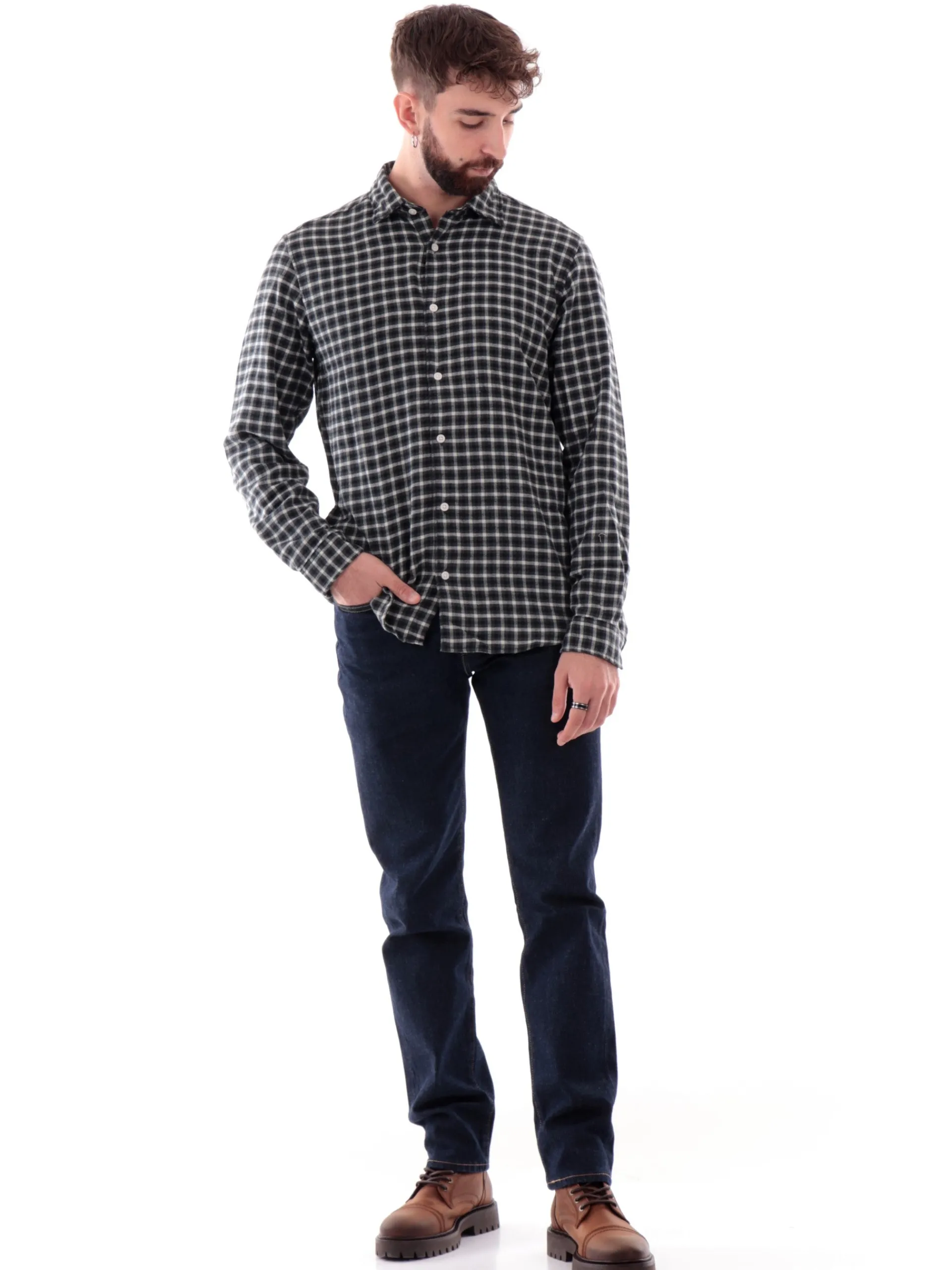 JACK&JONES Camicie*Camicia Jack Jones verde in flanella da uomo a quadri 12260776