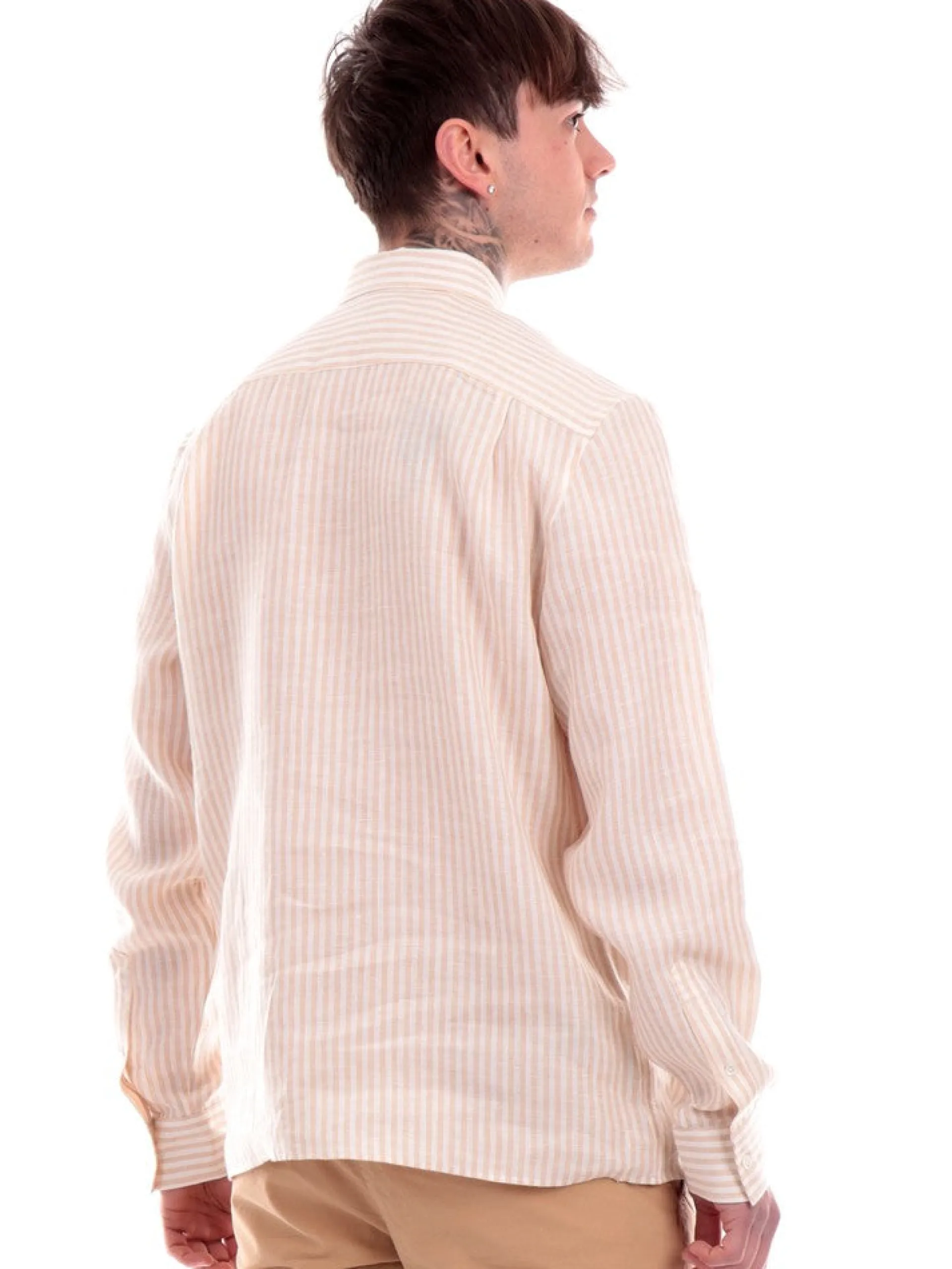 LACOSTE Camicie*Camicia beige da uomo a righe CH6985