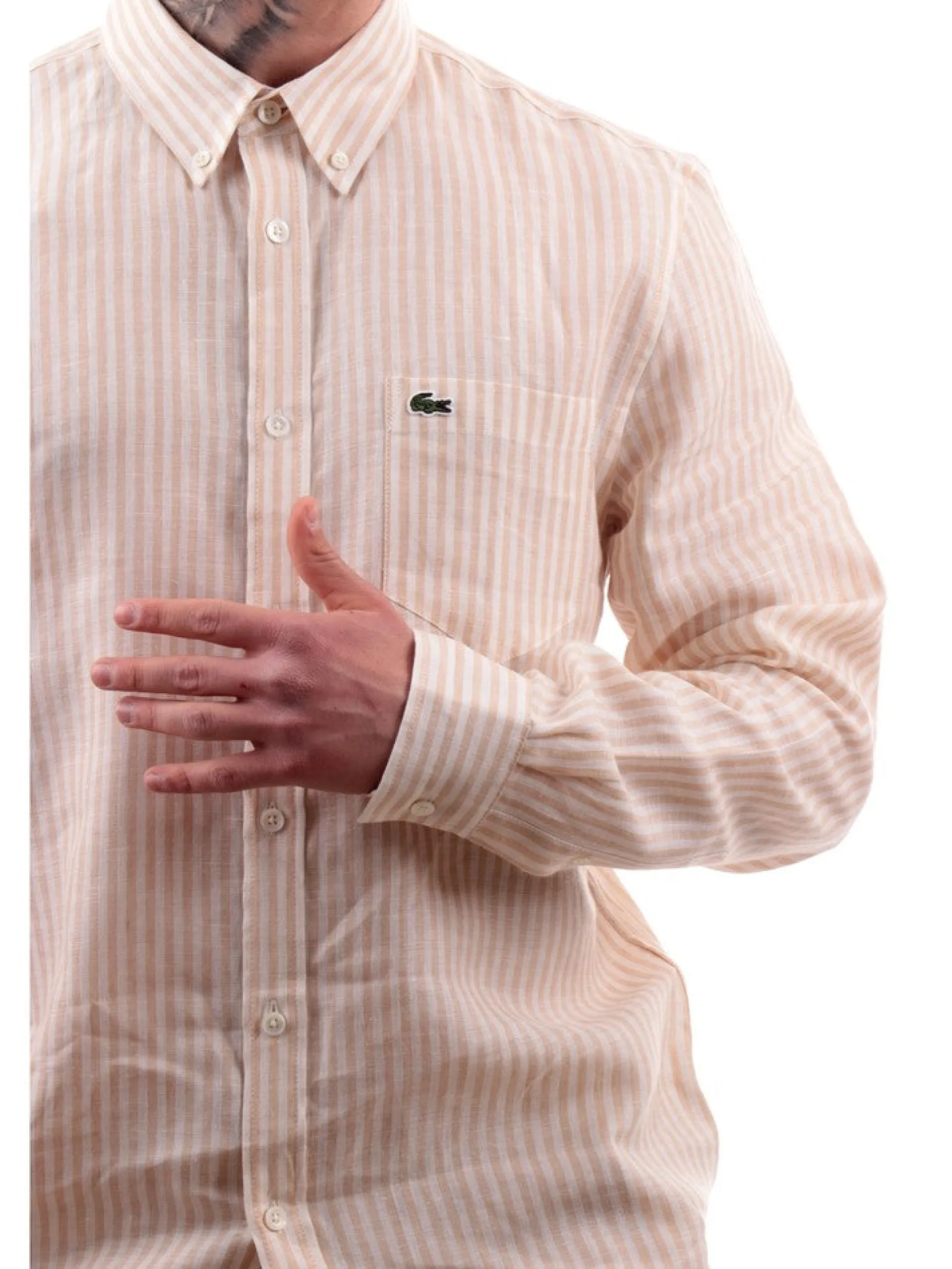 LACOSTE Camicie*Camicia beige da uomo a righe CH6985