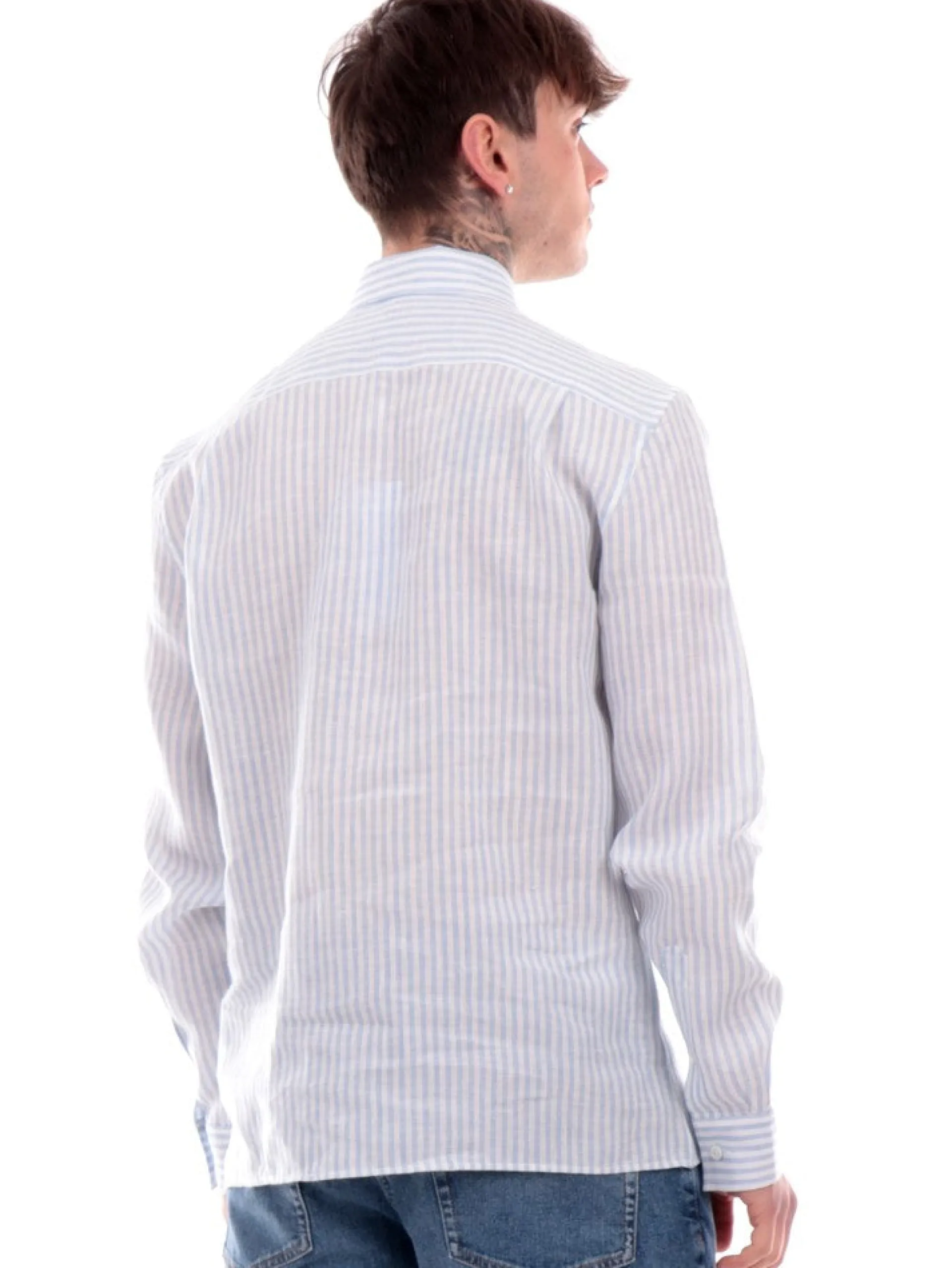 LACOSTE Camicie*Camicia celeste da uomo a righe CH6985