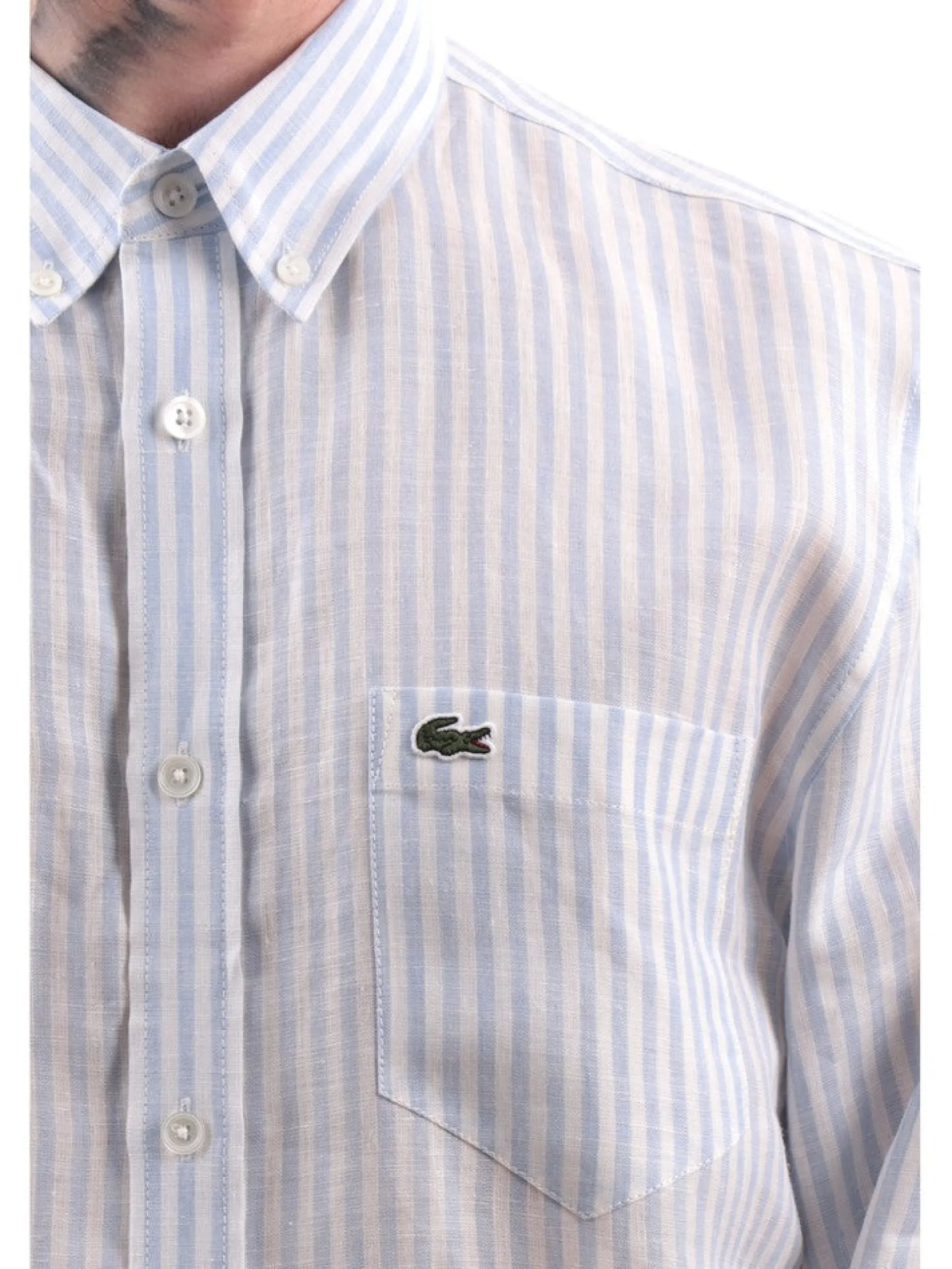 LACOSTE Camicie*Camicia celeste da uomo a righe CH6985