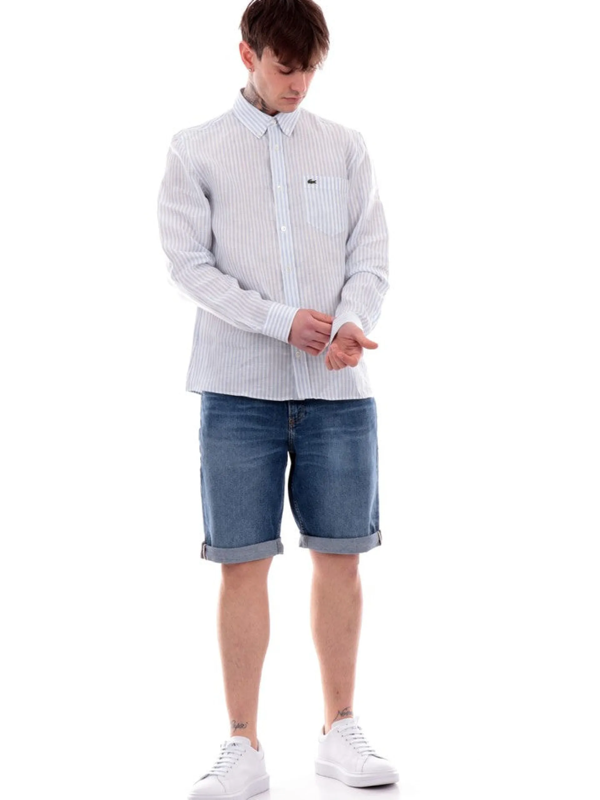 LACOSTE Camicie*Camicia celeste da uomo a righe CH6985