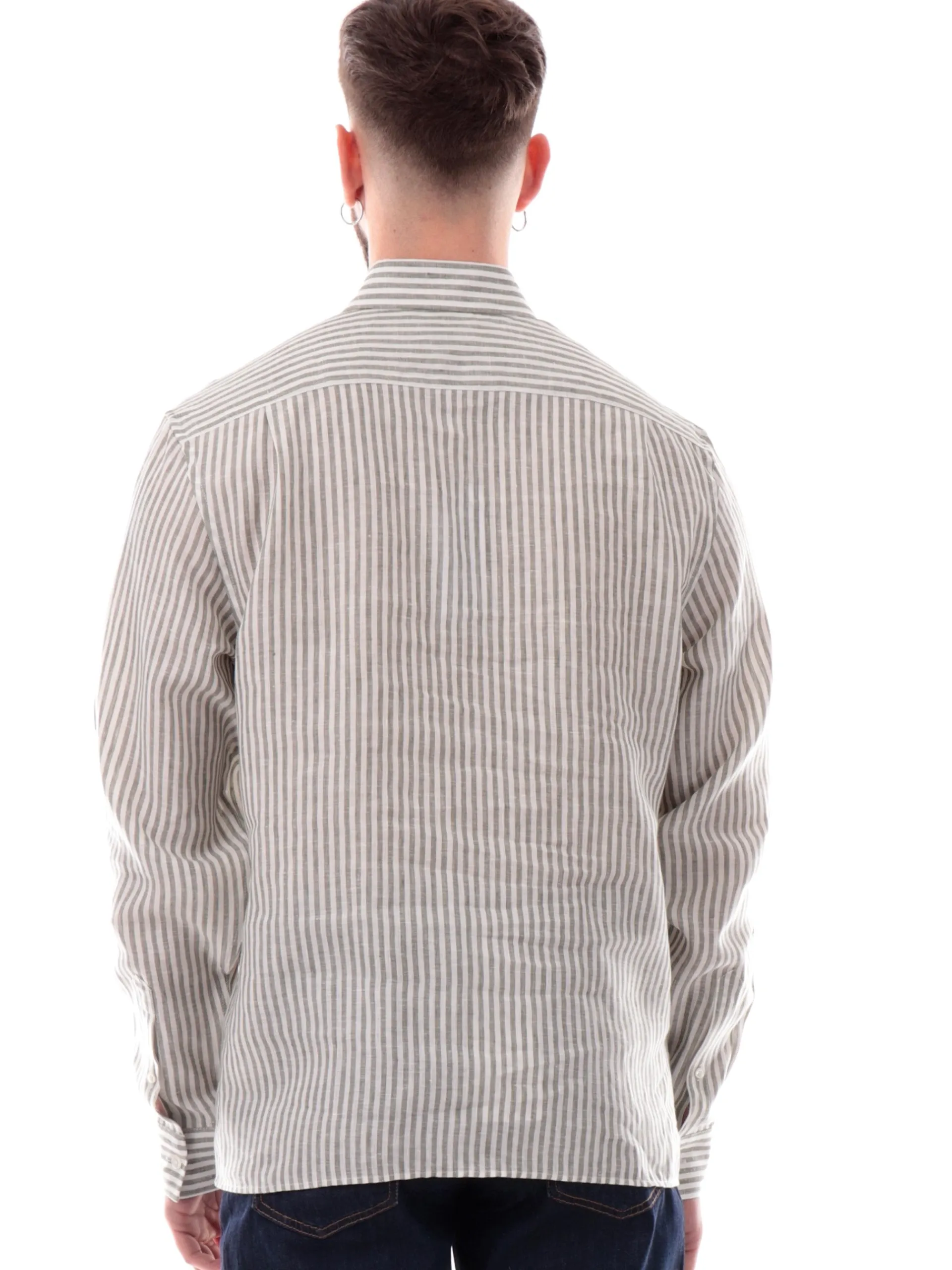 LACOSTE Camicie*Camicia lino verde da uomo a righe CH6985