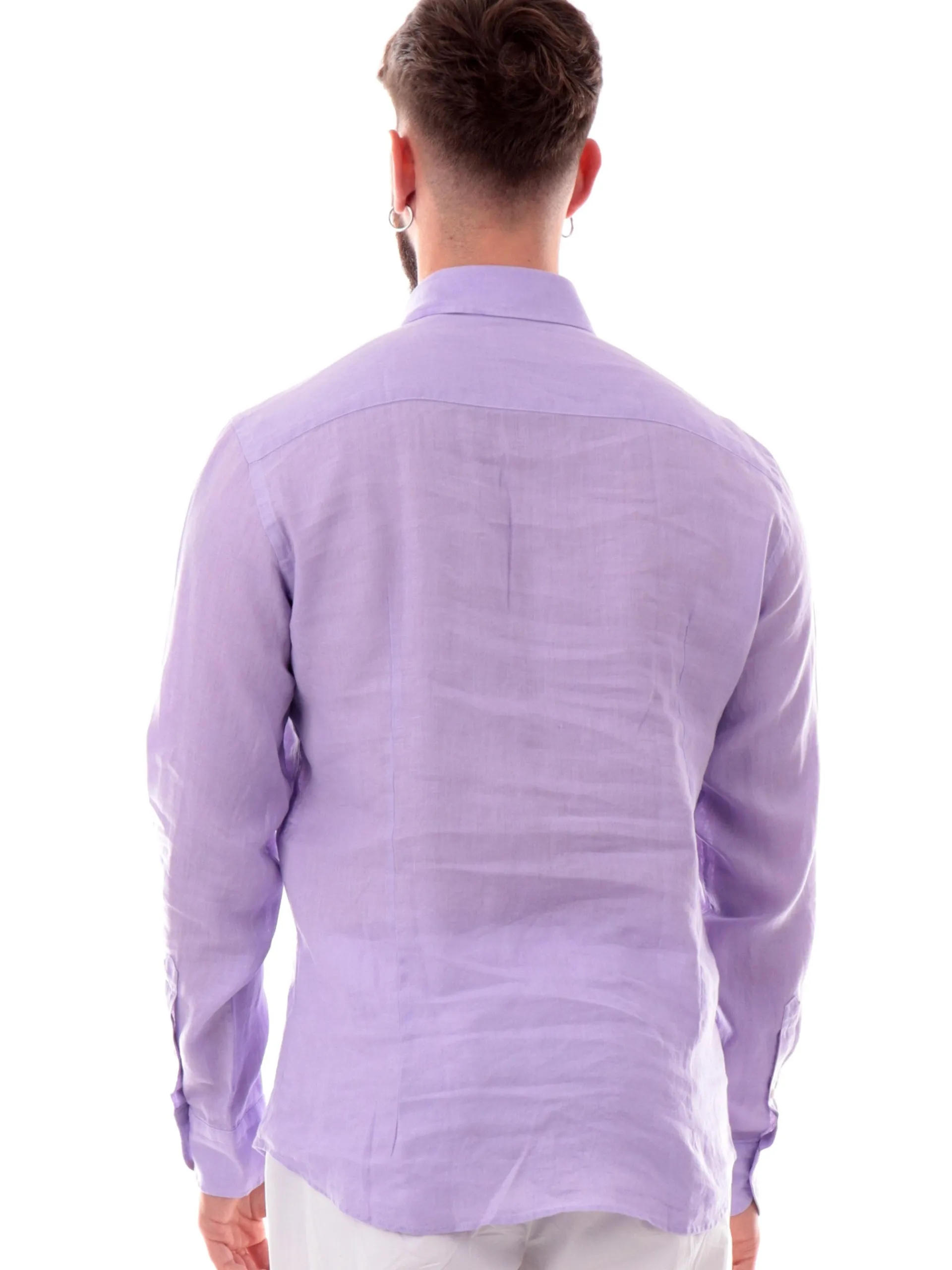BASTONCINO Camicie*Camicia lino viola da uomo maniche lunghe B05012