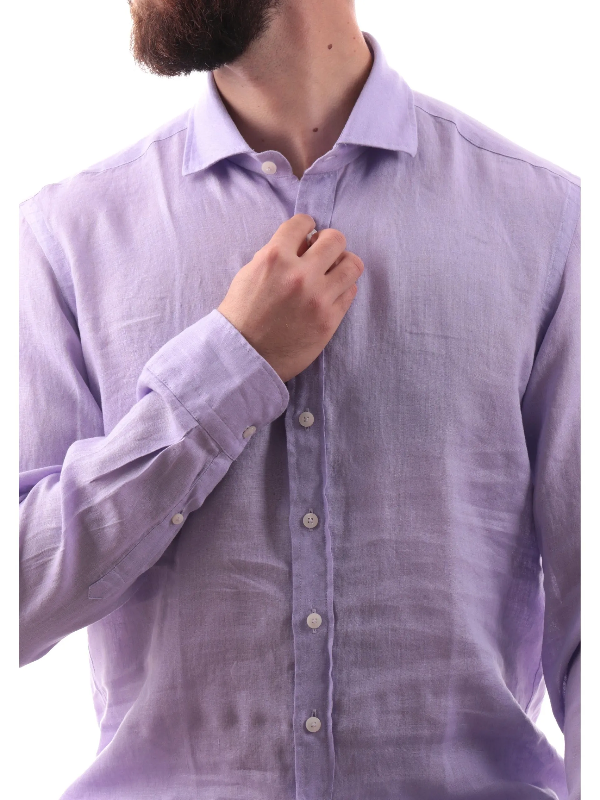 BASTONCINO Camicie*Camicia lino viola da uomo maniche lunghe B05012