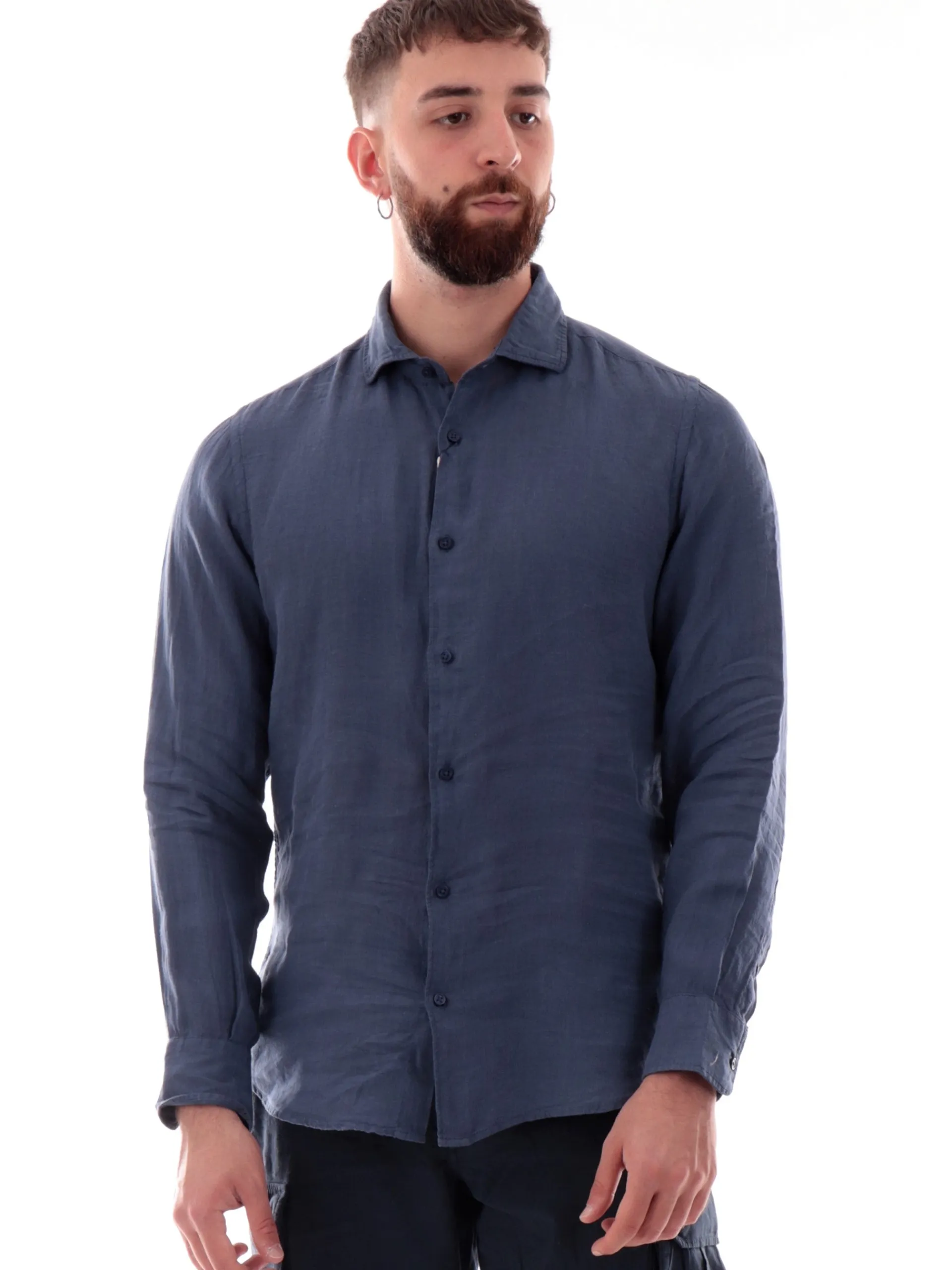 MANIFATTURA BORGHESE Camicie*Camicia Lino Borghese blu da uomo 5SCA0109LI101MD