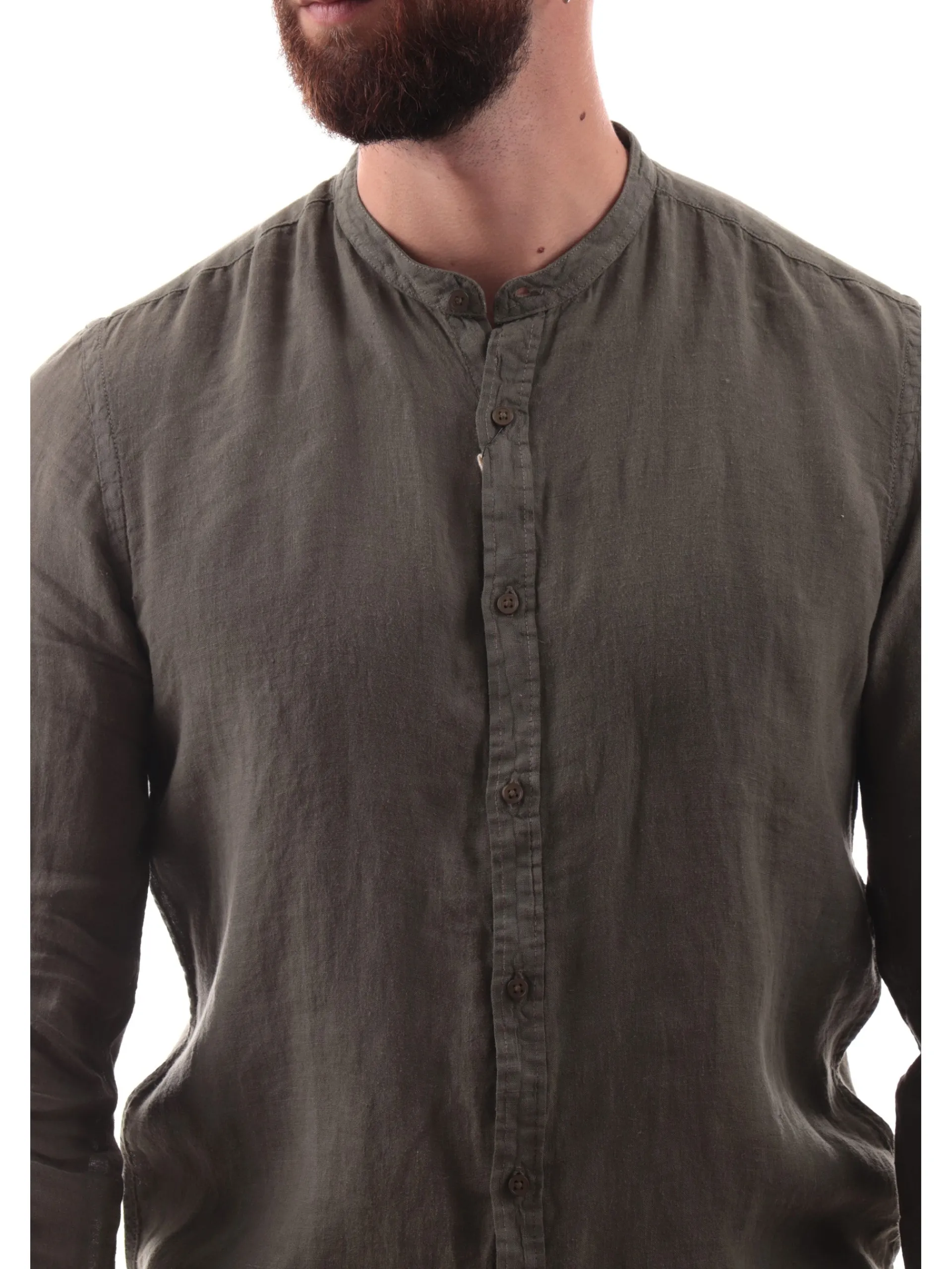 MANIFATTURA BORGHESE Camicie*Camicia lino coreana Borghese verde militare da uomo in lino 5SCA0209LI101