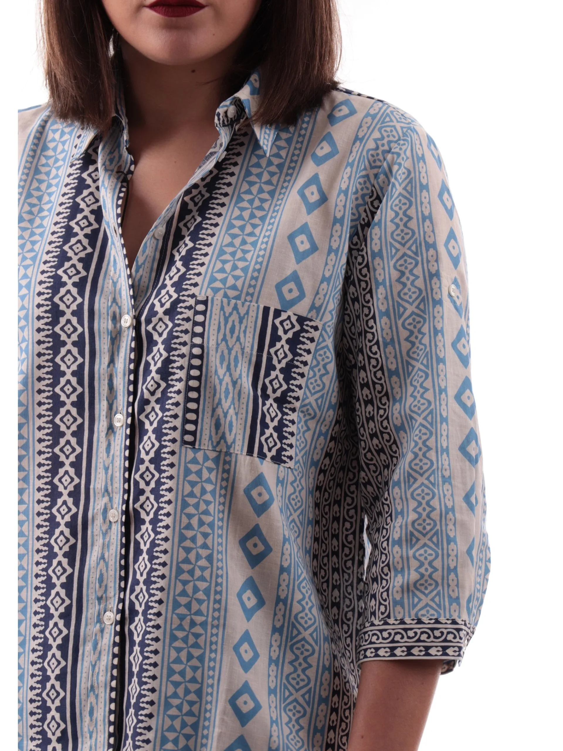 EMME MARELLA Top & Camicie*Camicia lino blu fantasia foulard da donna BOBOLI