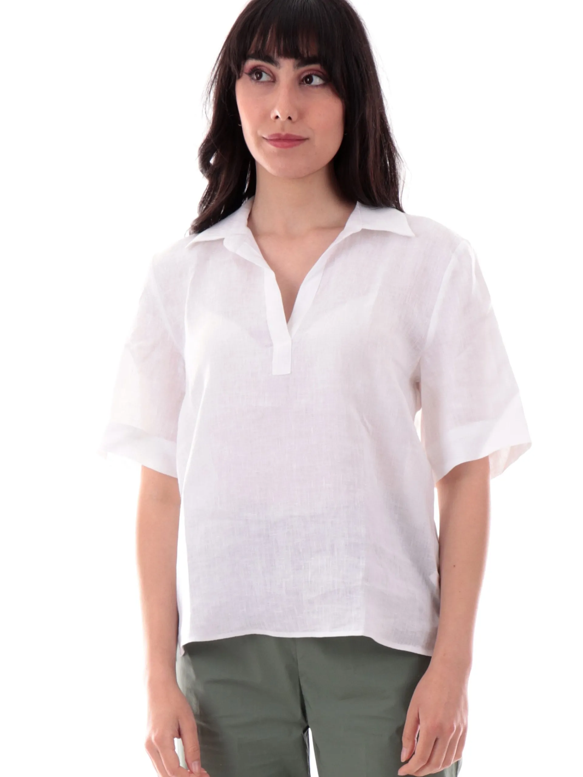 EMME MARELLA Top & Camicie*Camicia Lino Bianca da donna con colletto NAVE006