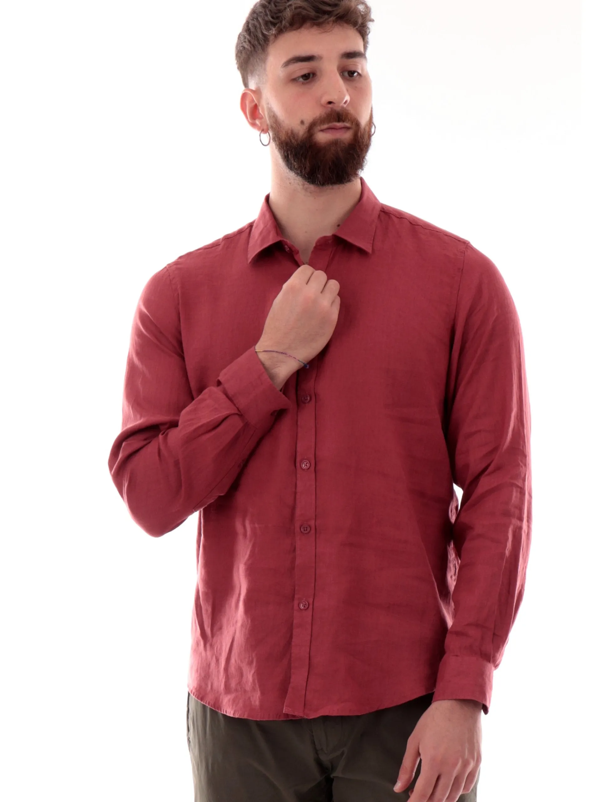 GIANNI LUPO Camicie*Camicia lino rossa da uomo colletto francese GL7610SS25