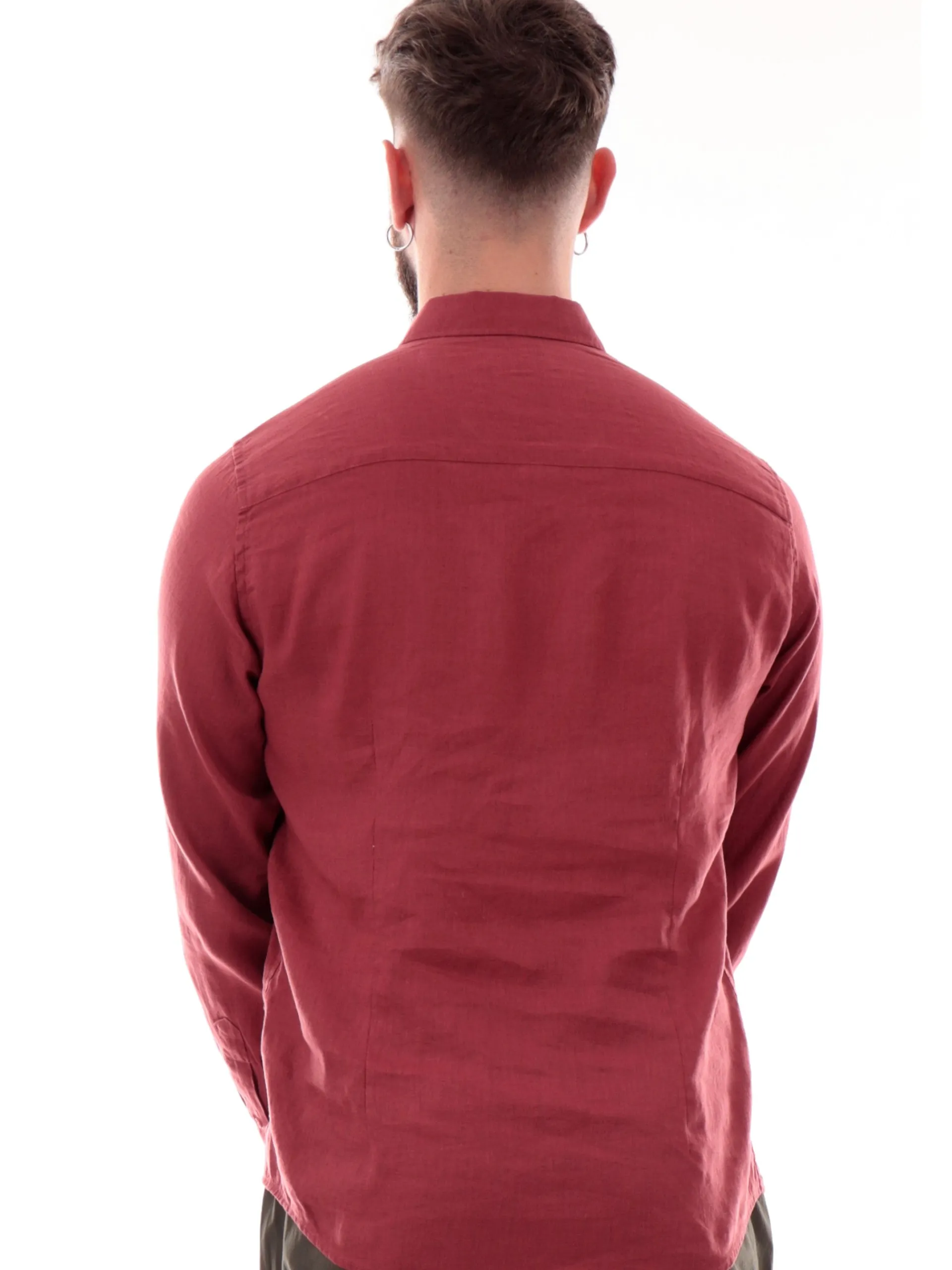 GIANNI LUPO Camicie*Camicia lino rossa da uomo colletto francese GL7610SS25