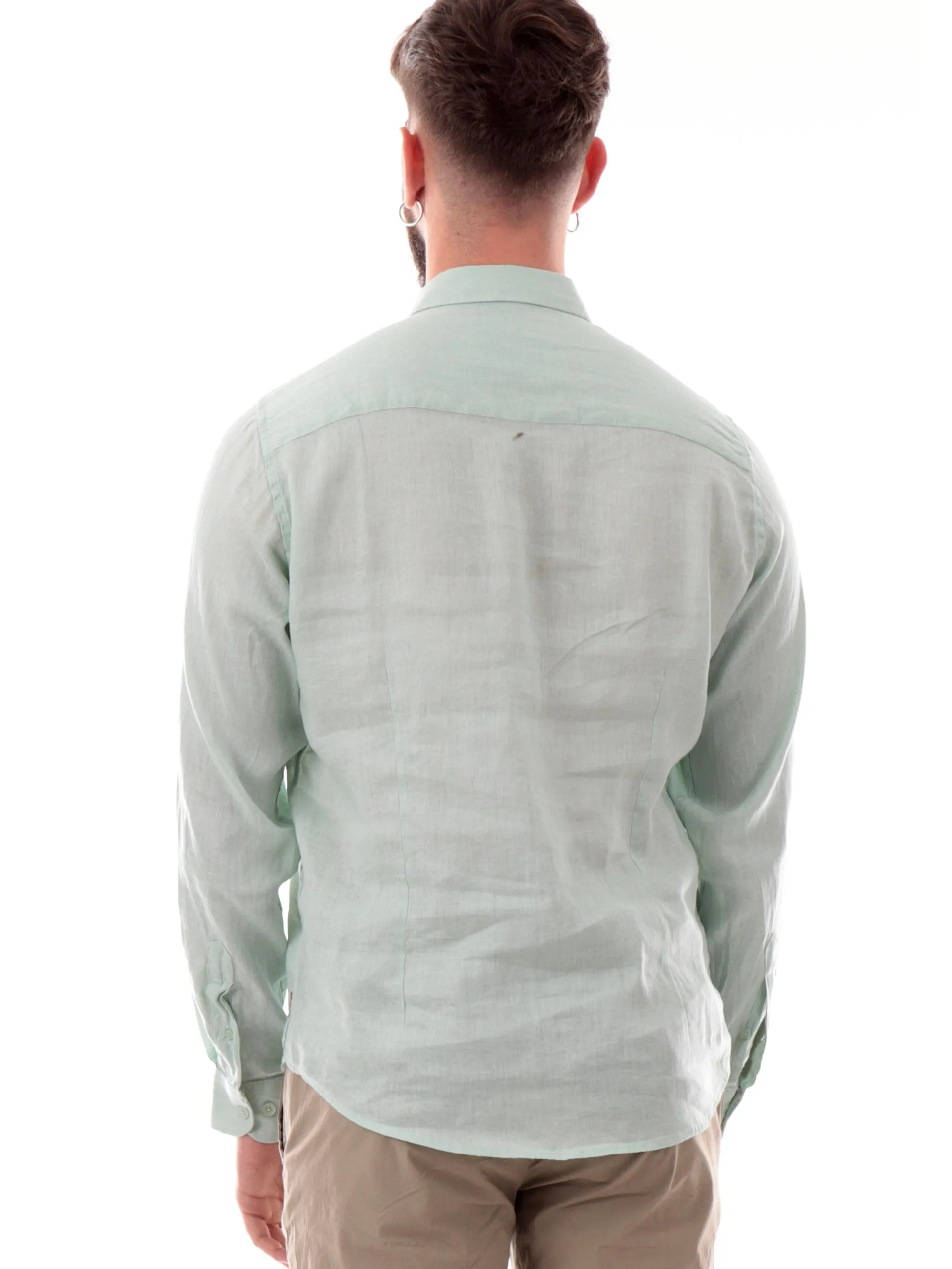 GIANNI LUPO Camicie*Camicia lino verde da uomo colletto francese GL7610SS25
