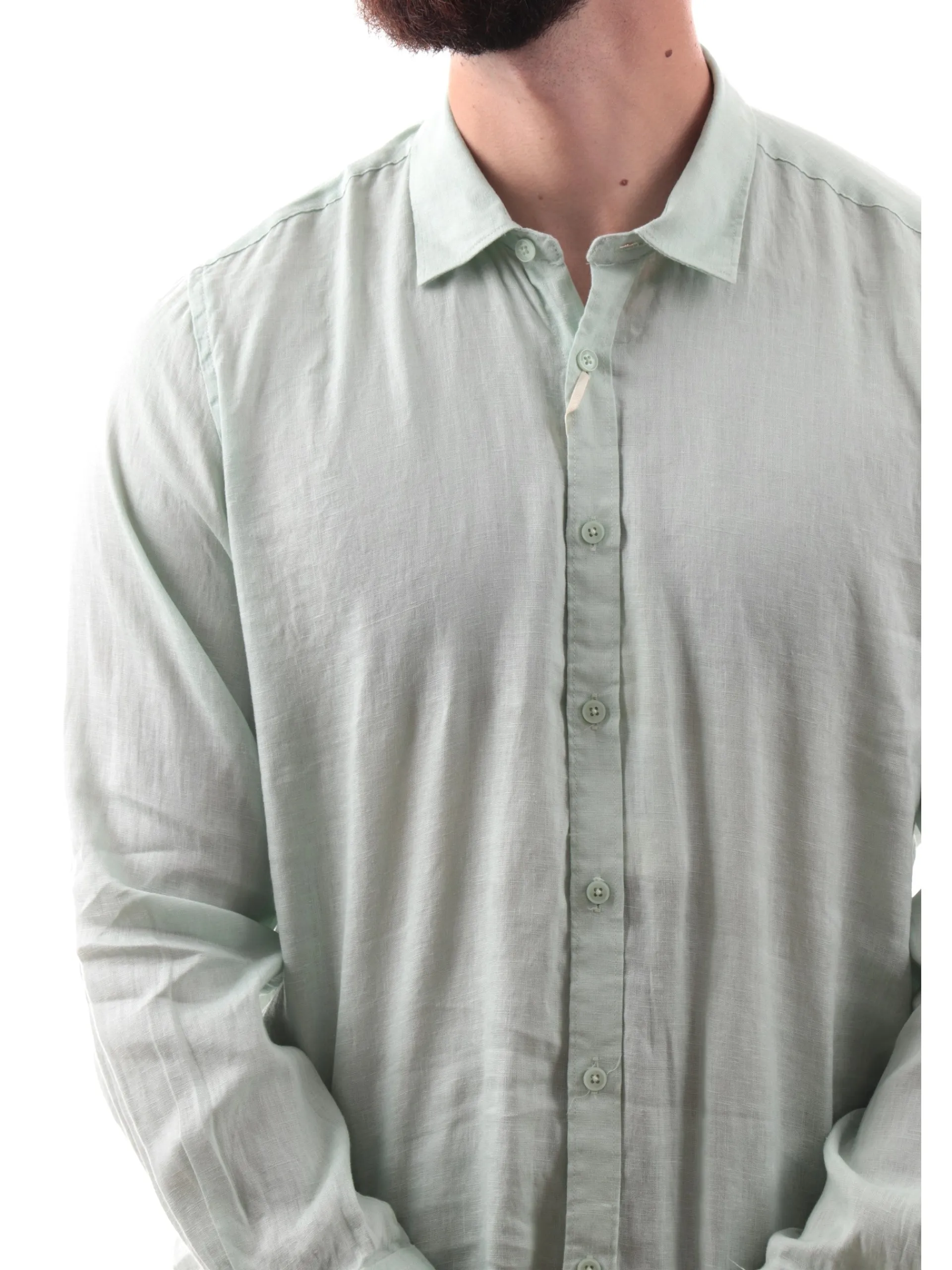 GIANNI LUPO Camicie*Camicia lino verde da uomo colletto francese GL7610SS25
