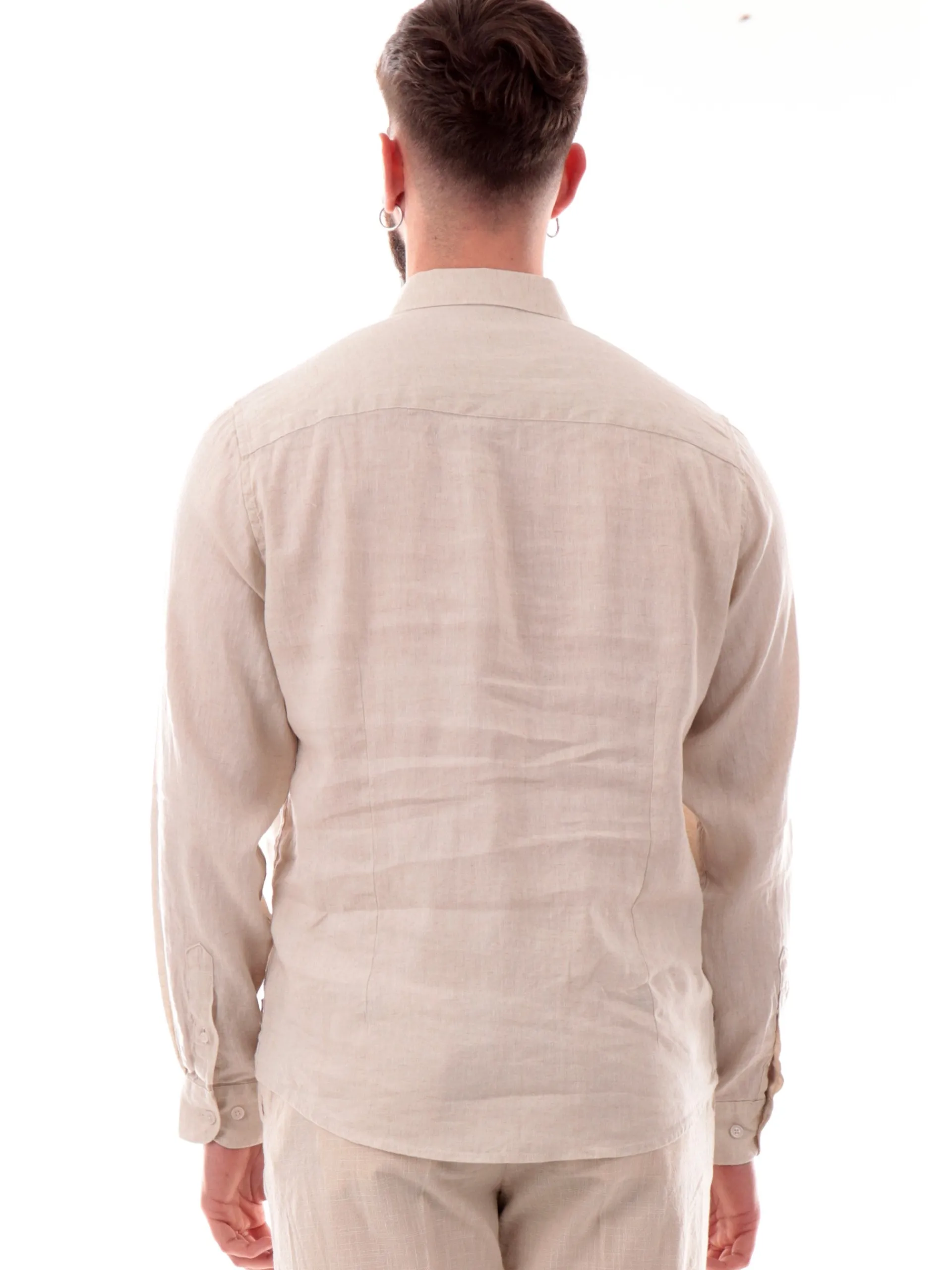 GIANNI LUPO Camicie*Camicia lino beige da uomo colletto francese GL7610SS25