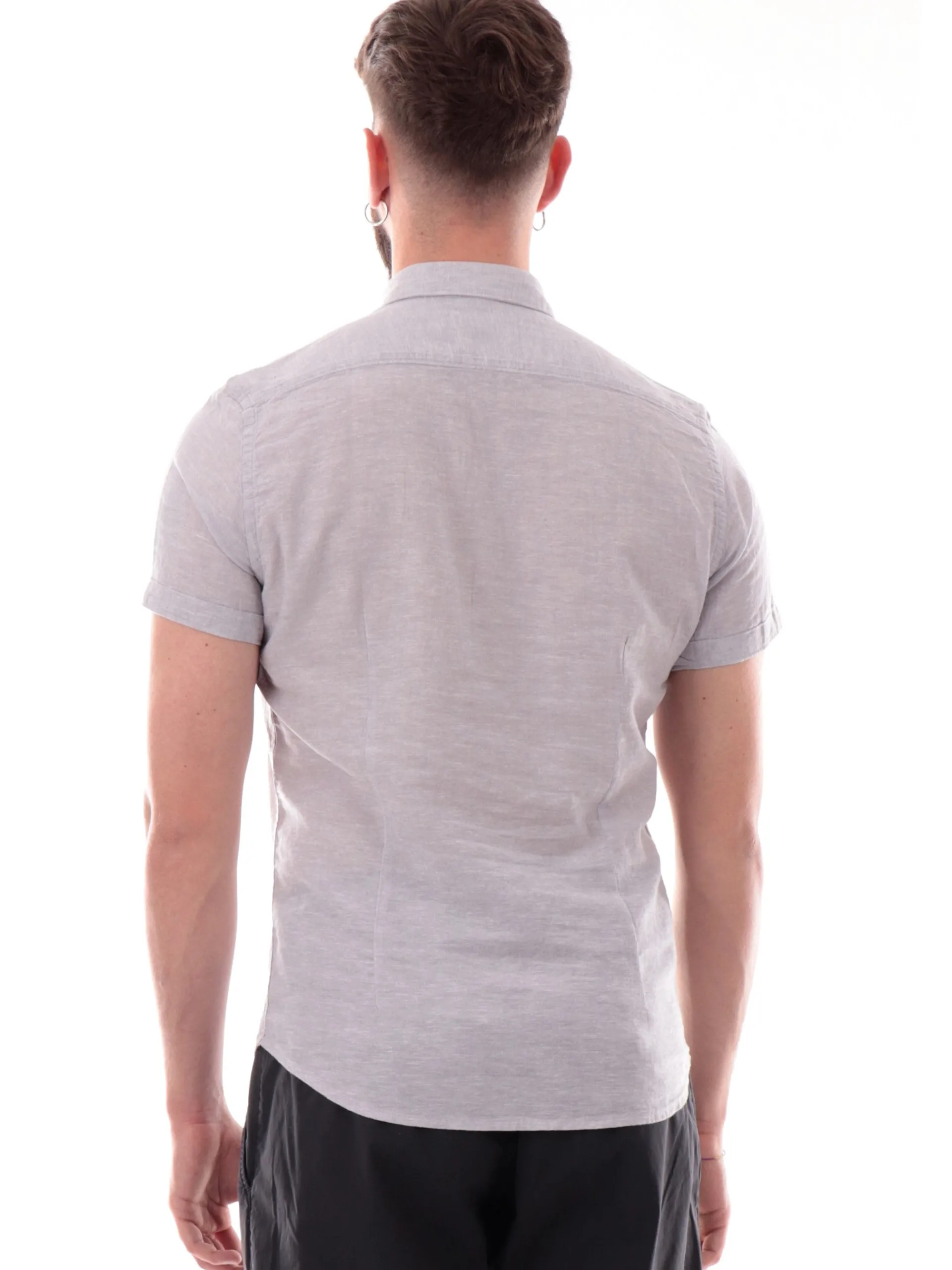 YES ZEE Camicie*Camicia lino grigia da uomo maniche corte C721UM00