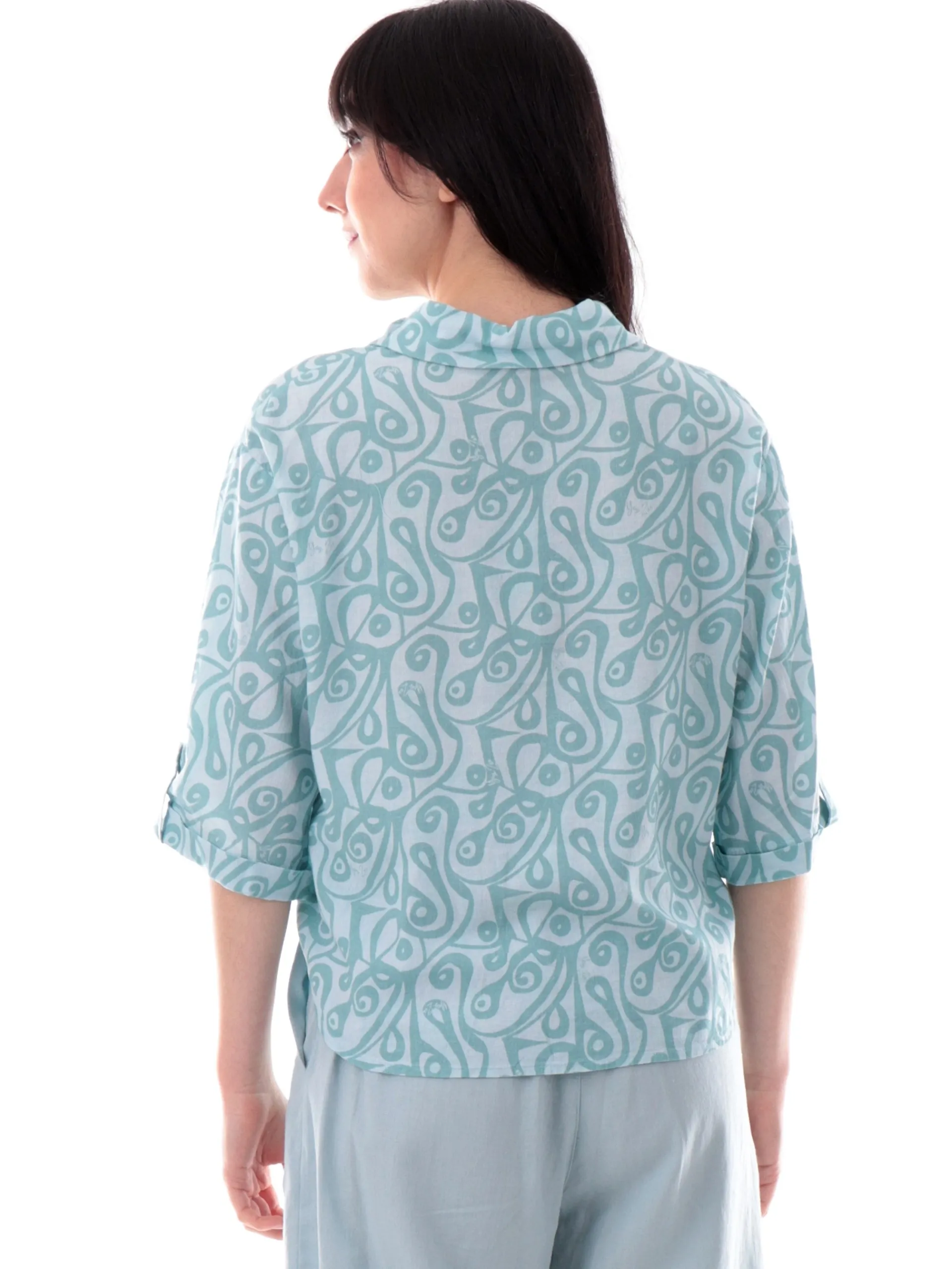 YES ZEE Top & Camicie*Camicia lino verde da donna fantasia foulard C400V900
