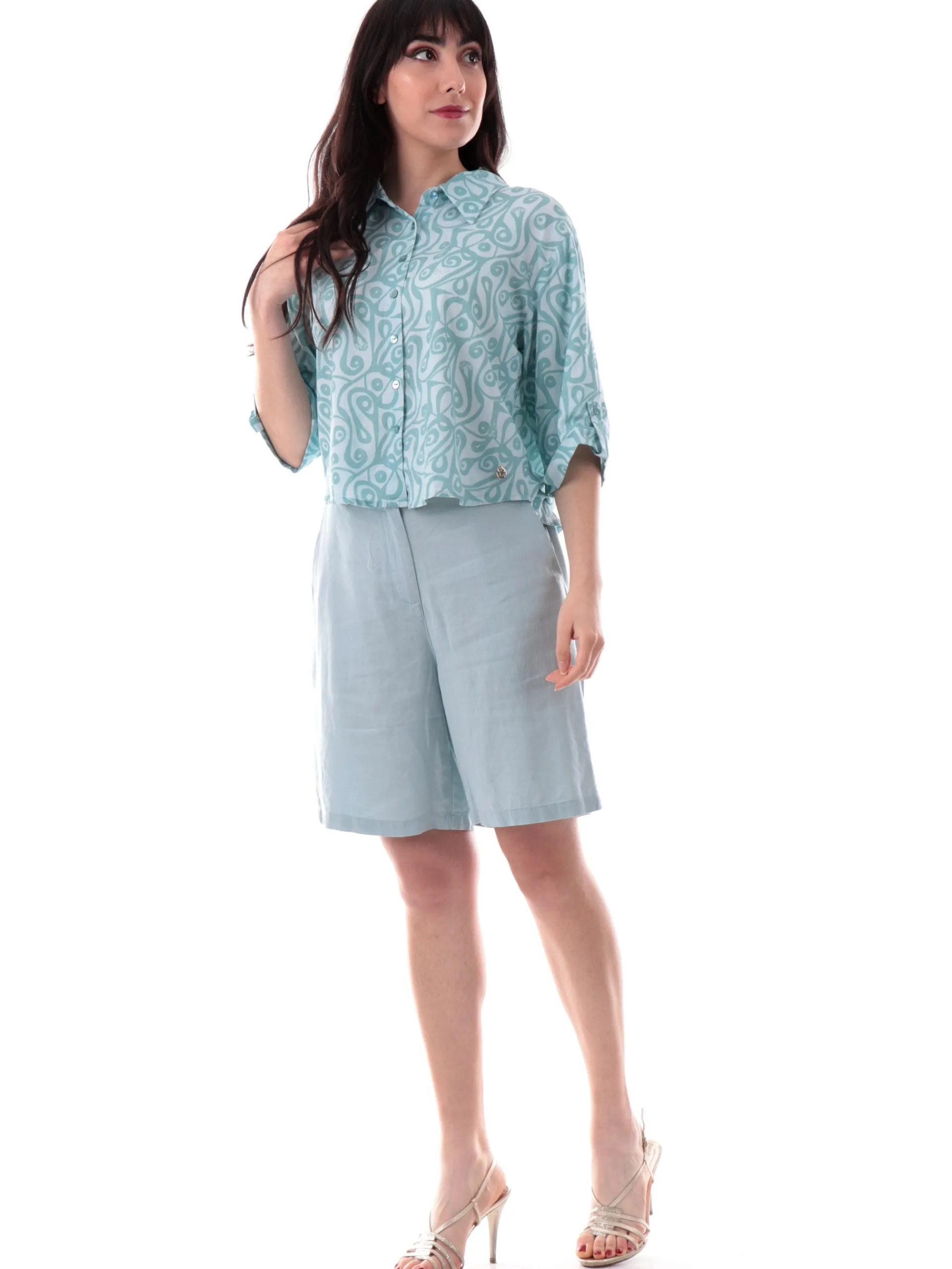 YES ZEE Top & Camicie*Camicia lino verde da donna fantasia foulard C400V900