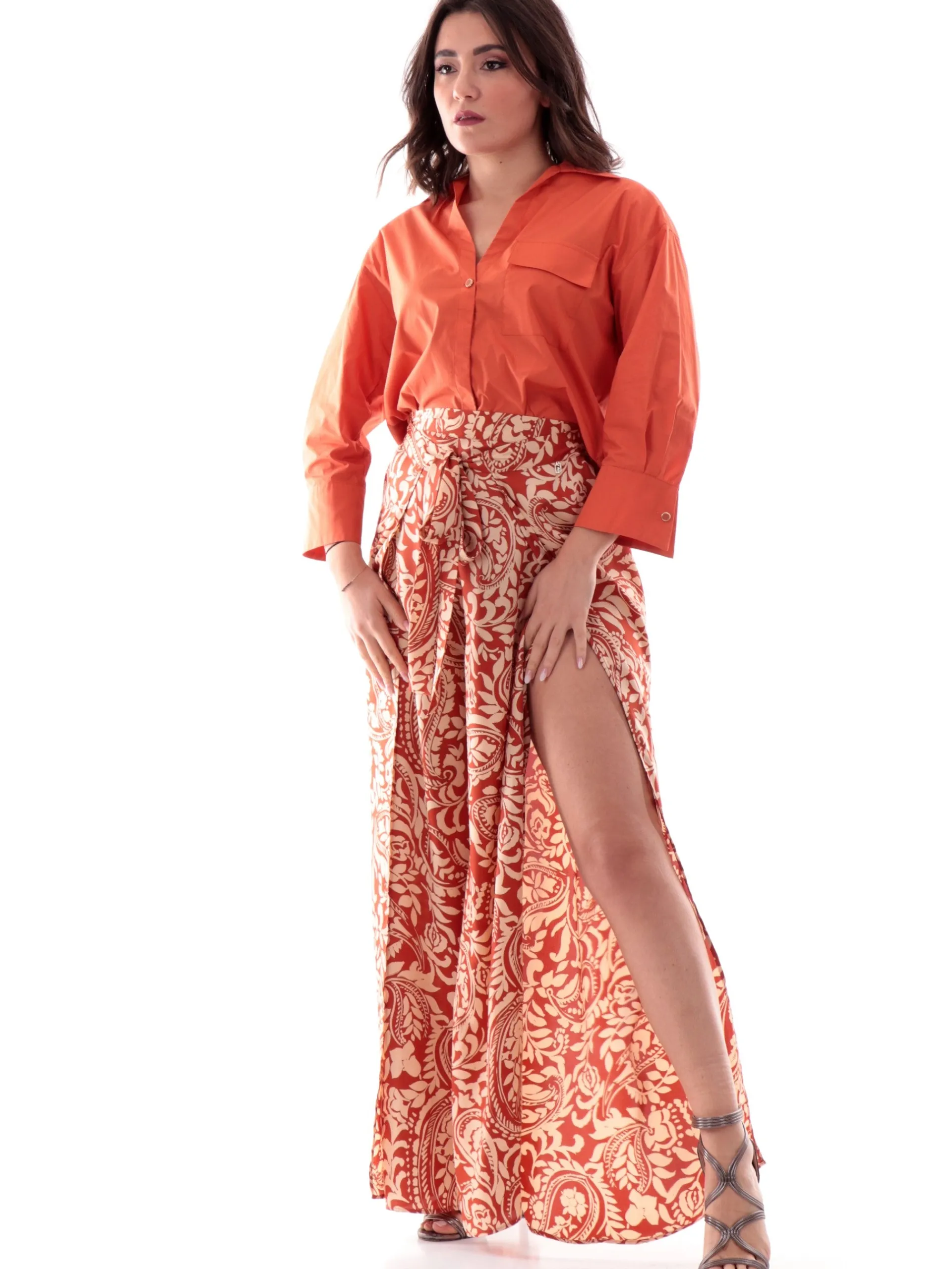 LIU JO MILANO Top & Camicie*Camicia Liu Jo Arancione da donna doppio tessuto raso e cotone WA5203T4853M953