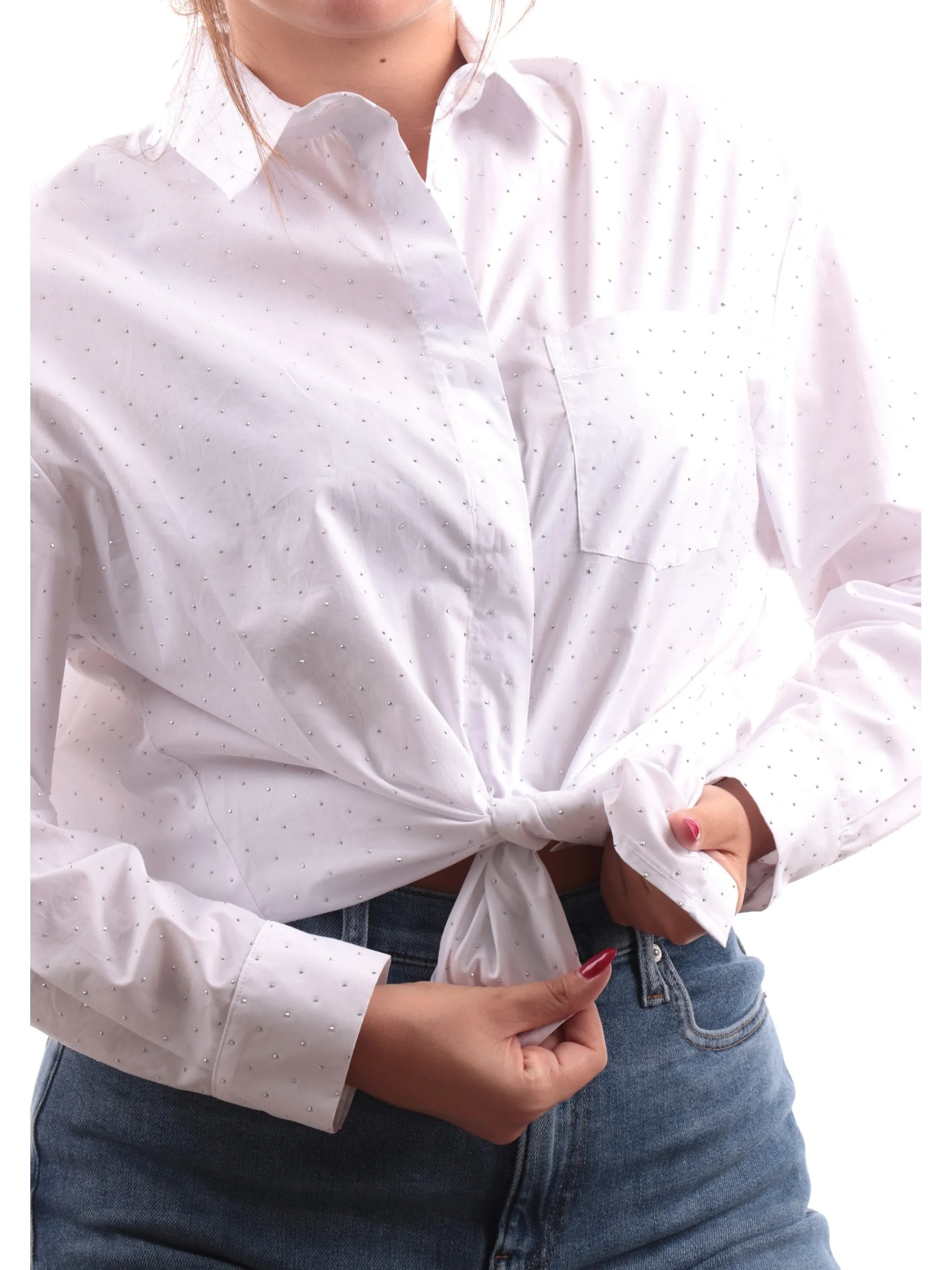 LIU JO MILANO Top & Camicie*Camicia Liu Jo Bianca da donna strass argentati Over WF4199T3904M