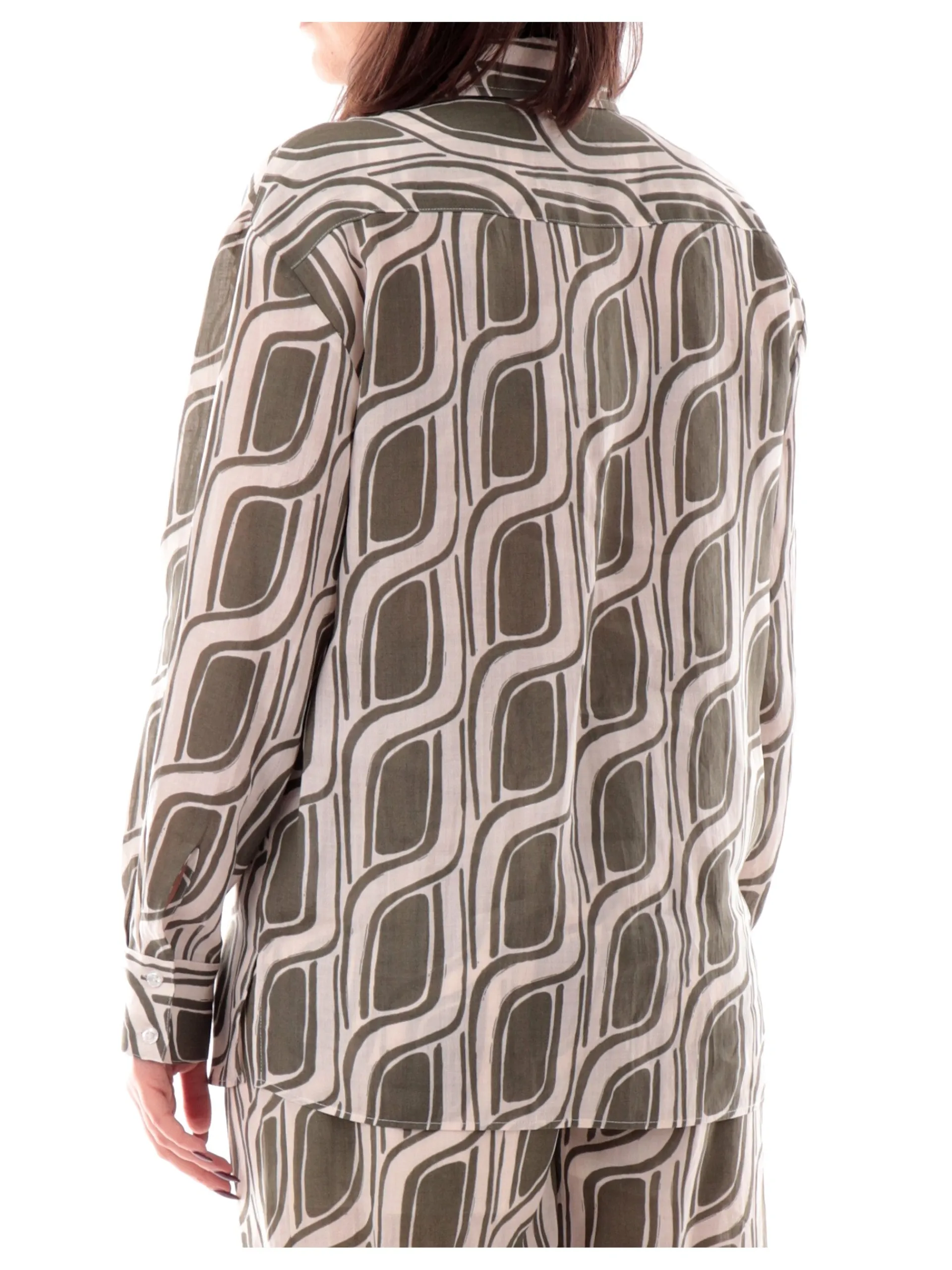 LIU JO MILANO Top & Camicie*Camicia Liu Jo verde militare e bianca da donna con tasche fantasia foliage in ramia