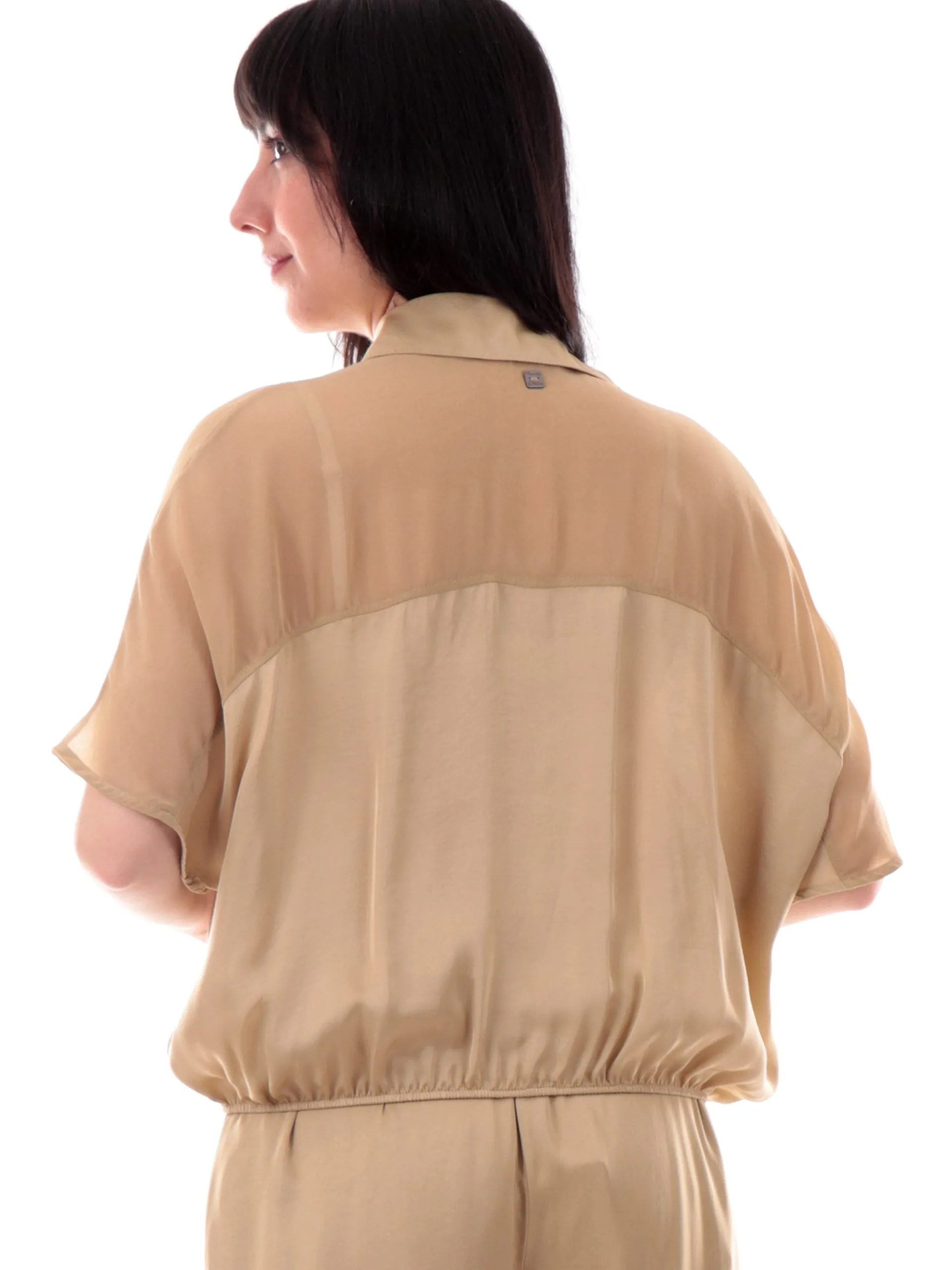 MANILA GRACE Top & Camicie*Camicia beige raso satin da donna con inserti in velo C048VUMA