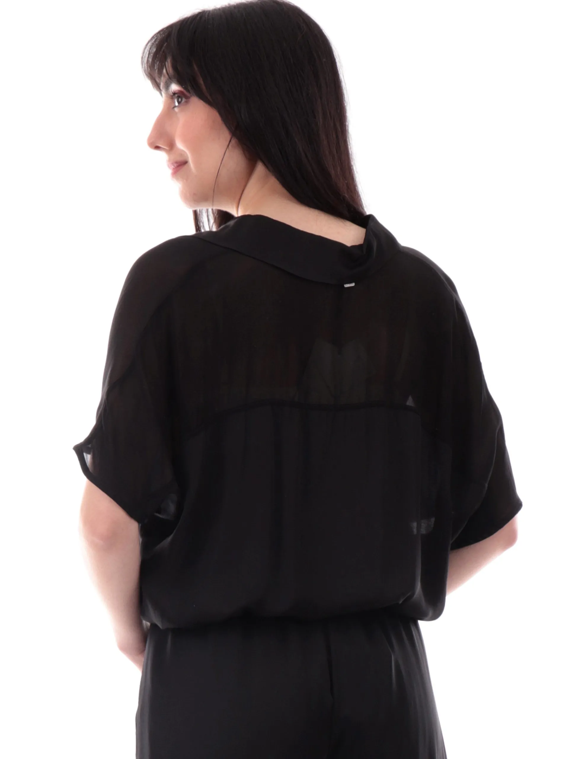 MANILA GRACE Top & Camicie*Camicia beige raso nero da donna con inserti in velo C048VUMA001