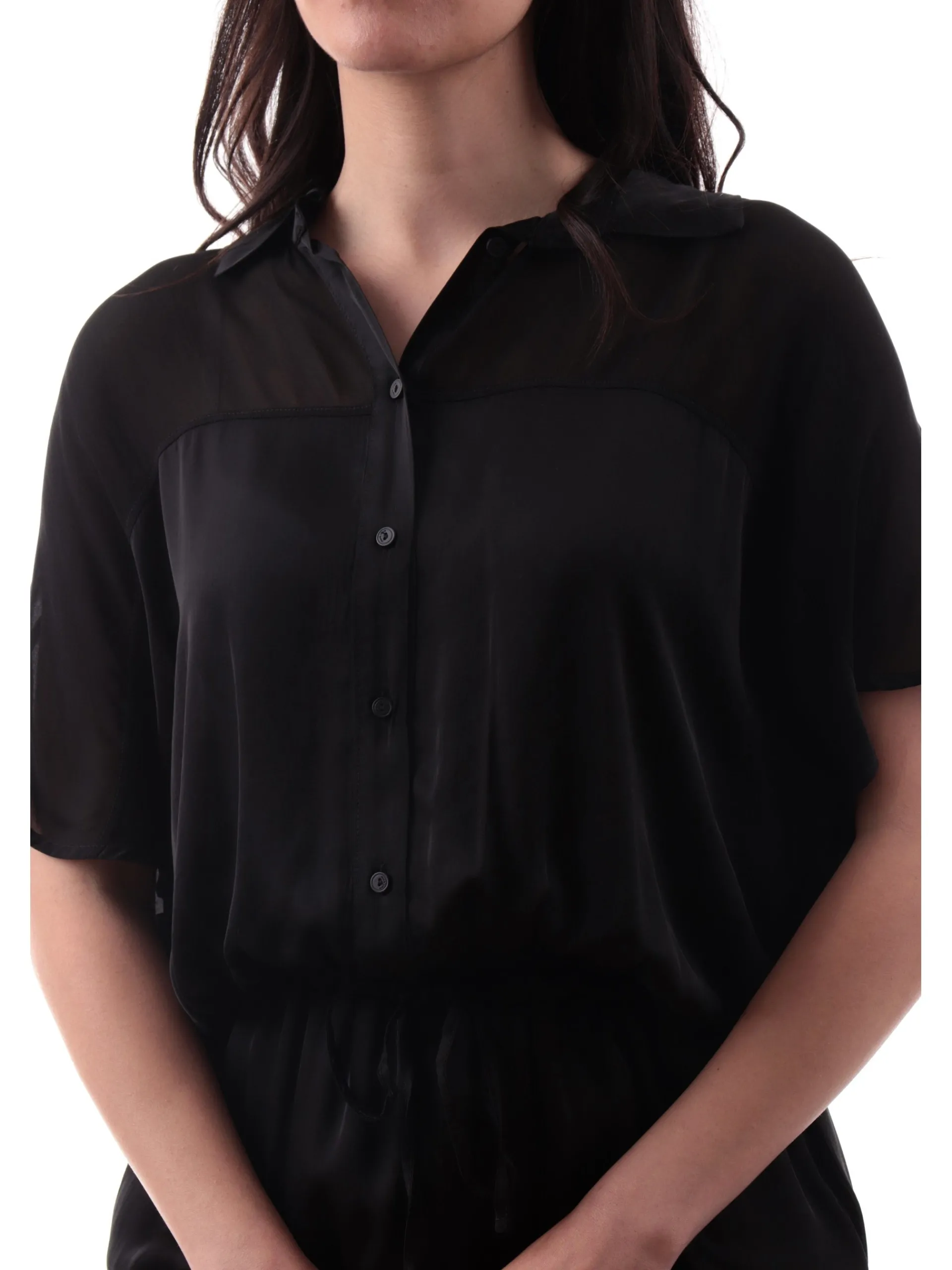 MANILA GRACE Top & Camicie*Camicia beige raso nero da donna con inserti in velo C048VUMA001