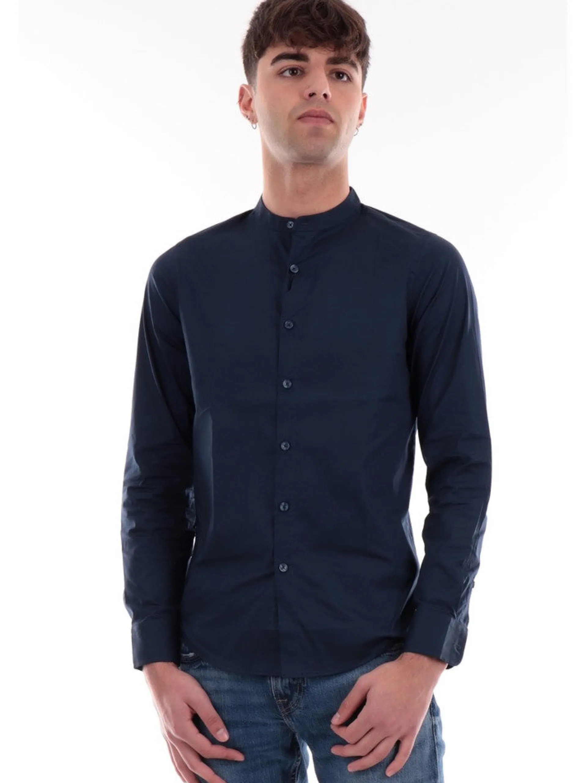 MARKUP Camicie*Camicia blu da uomo collo Coreana MK13007-BLUE