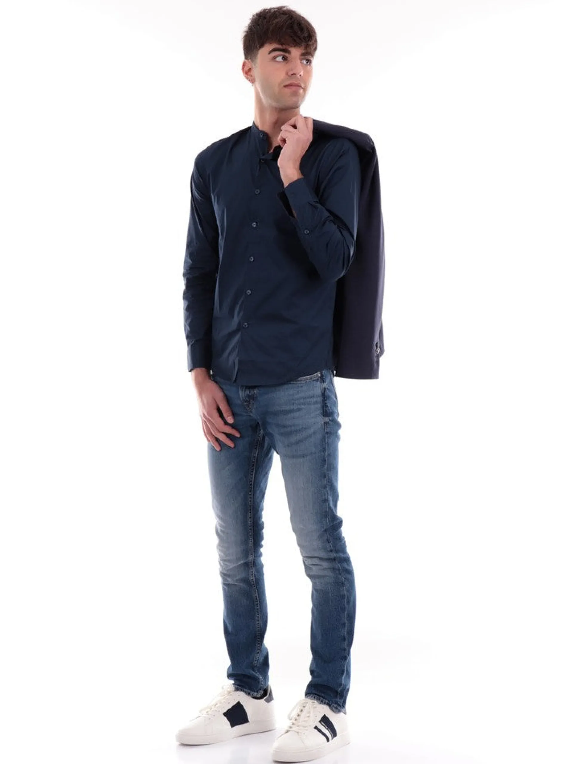 MARKUP Camicie*Camicia blu da uomo collo Coreana MK13007-BLUE