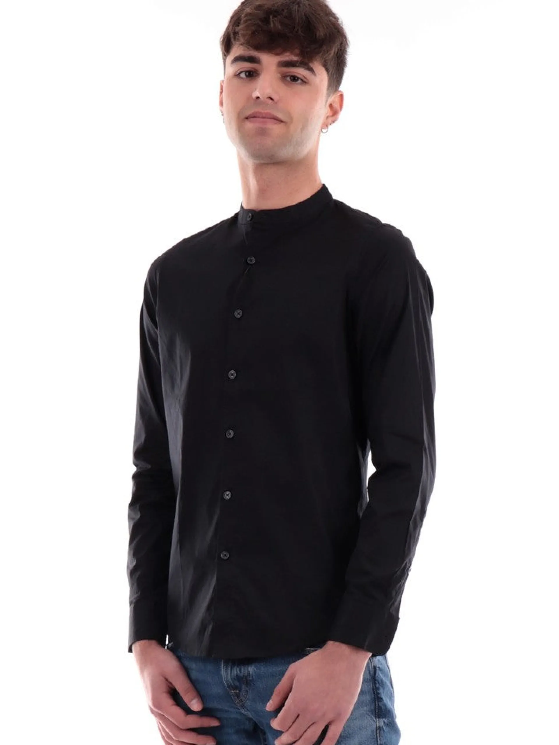 MARKUP Camicie*Camicia nera da uomo collo Coreana MK13007