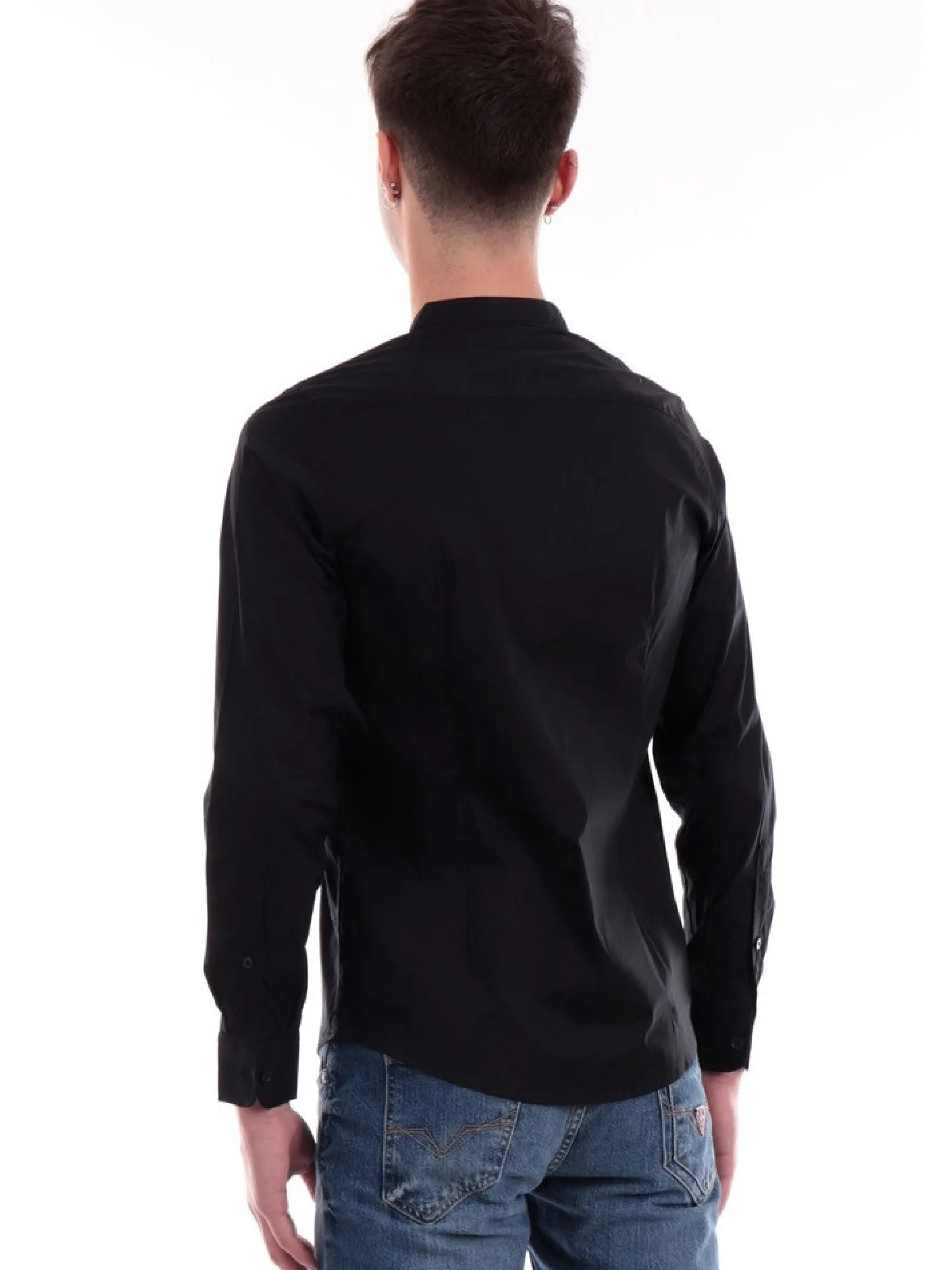MARKUP Camicie*Camicia nera da uomo collo Coreana MK13007