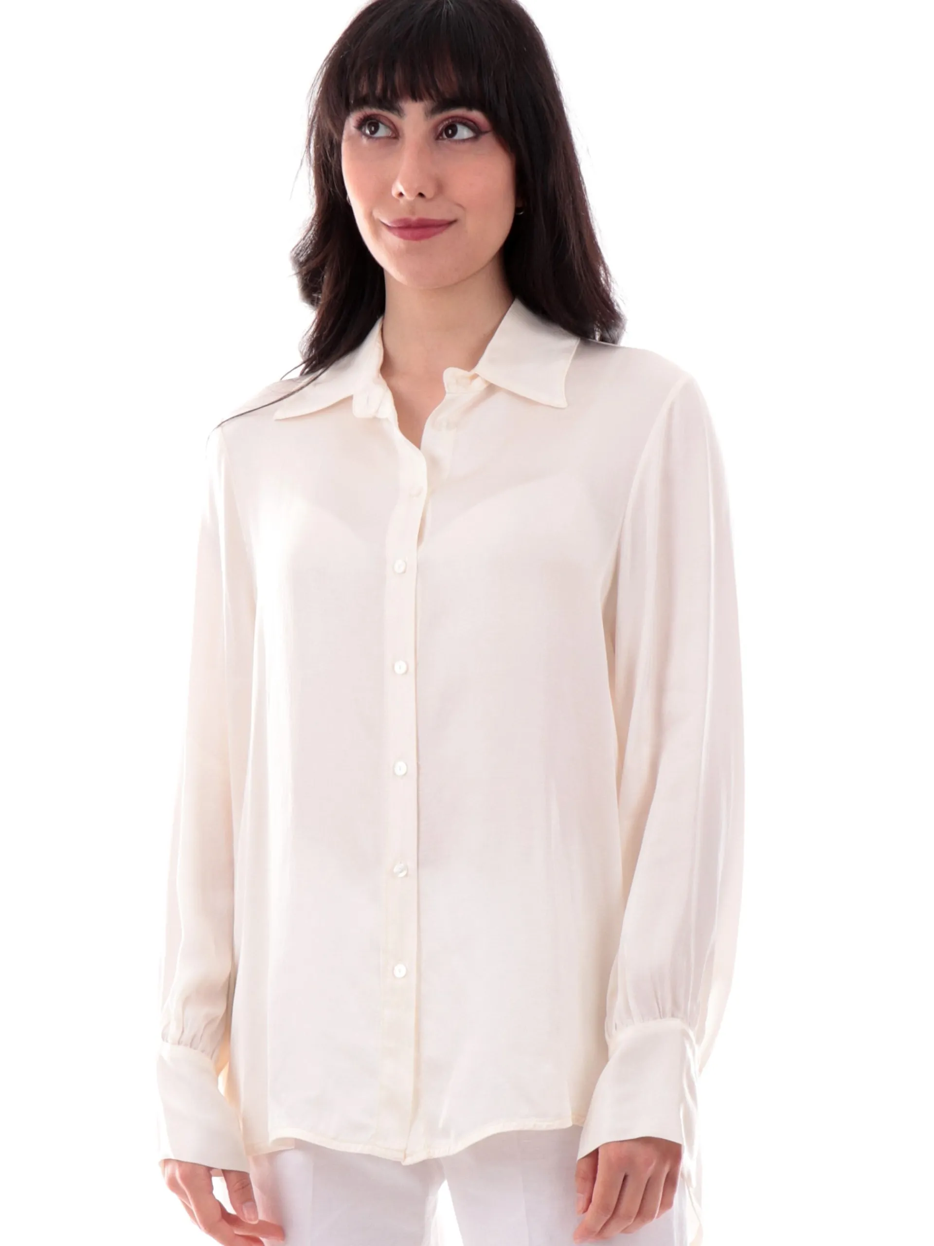 MANILA GRACE Top & Camicie*Camicia over Bianco panna raso satin da donna colletto francese C045VUMA