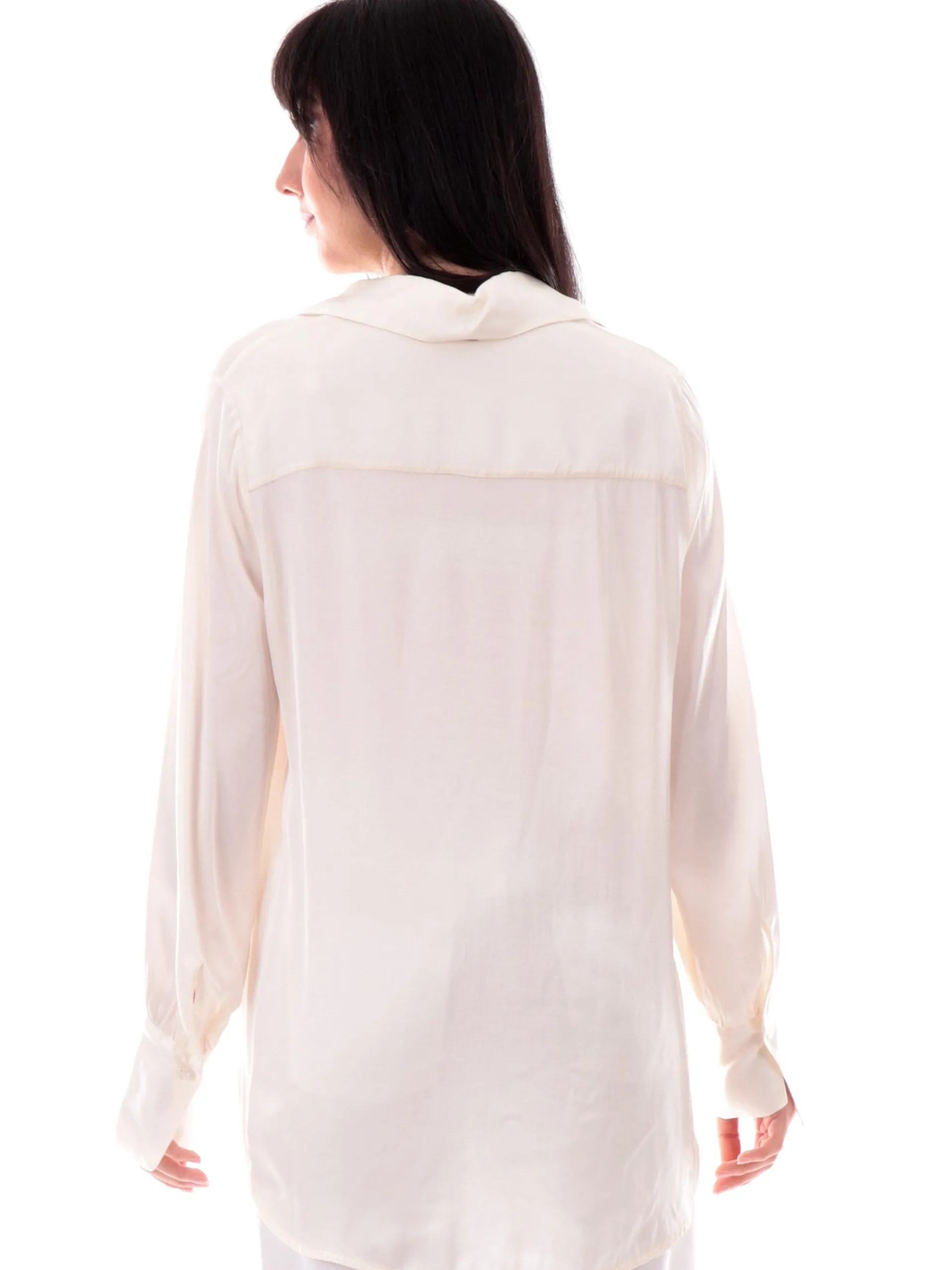 MANILA GRACE Top & Camicie*Camicia over Bianco panna raso satin da donna colletto francese C045VUMA