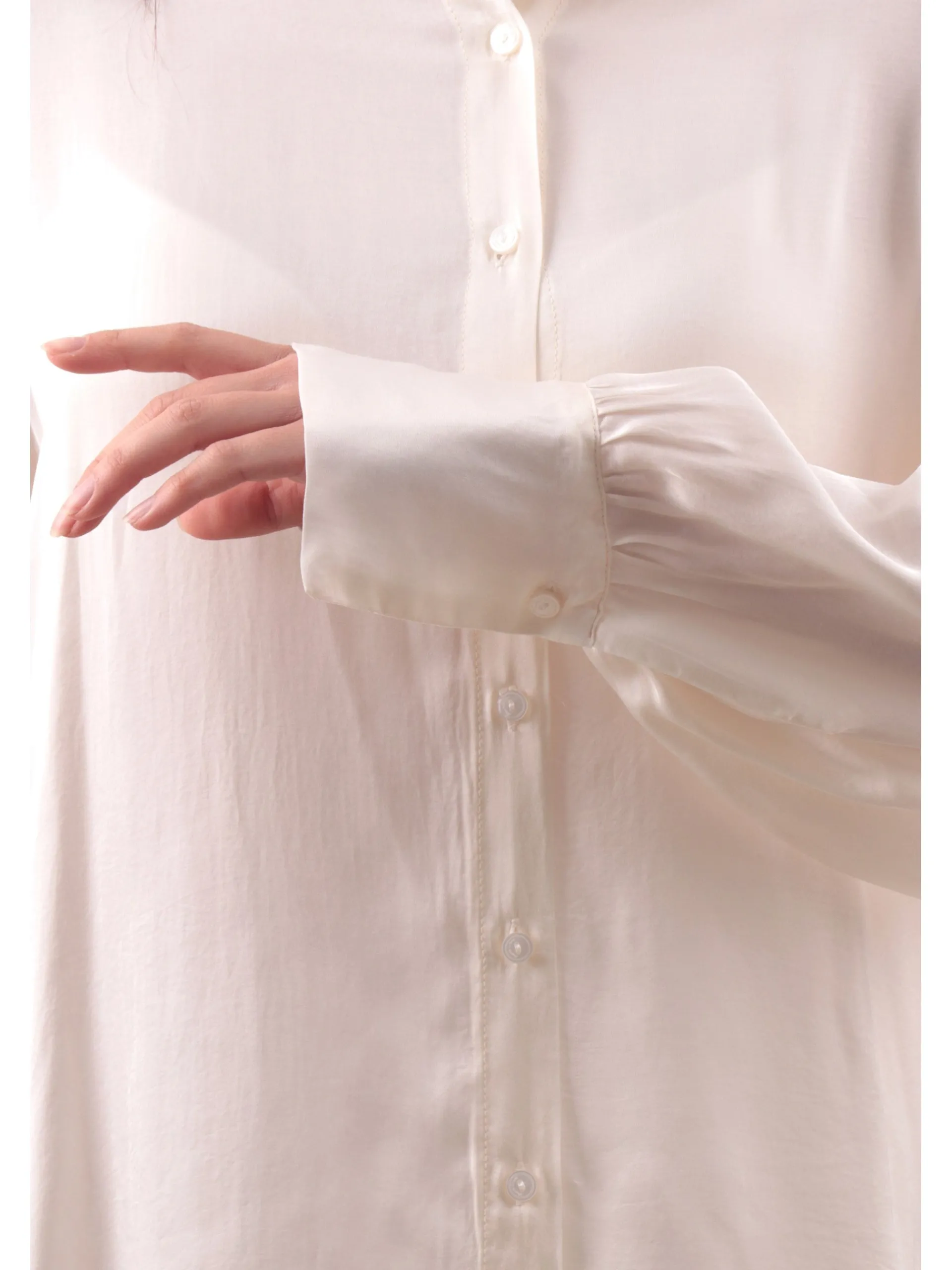MANILA GRACE Top & Camicie*Camicia over Bianco panna raso satin da donna colletto francese C045VUMA