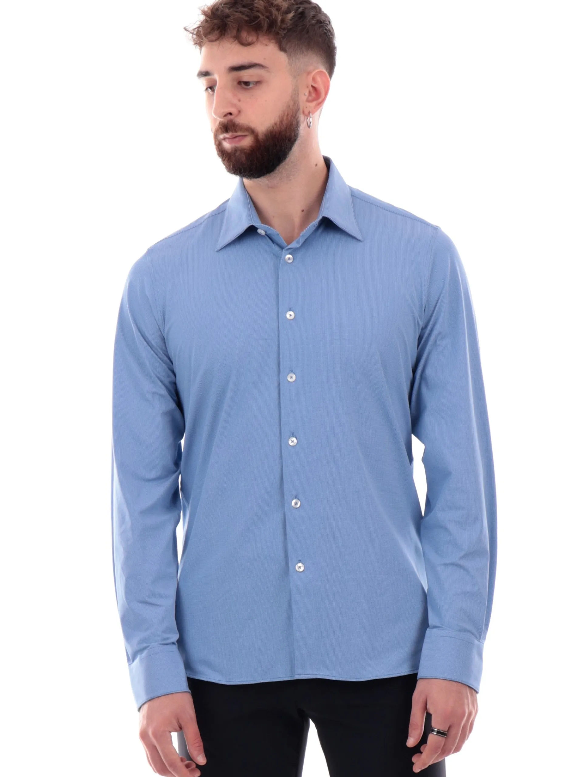 RRD Camicie*Camicia blu da uomo Oxford Jaquard Quadri Piccoli W24253V