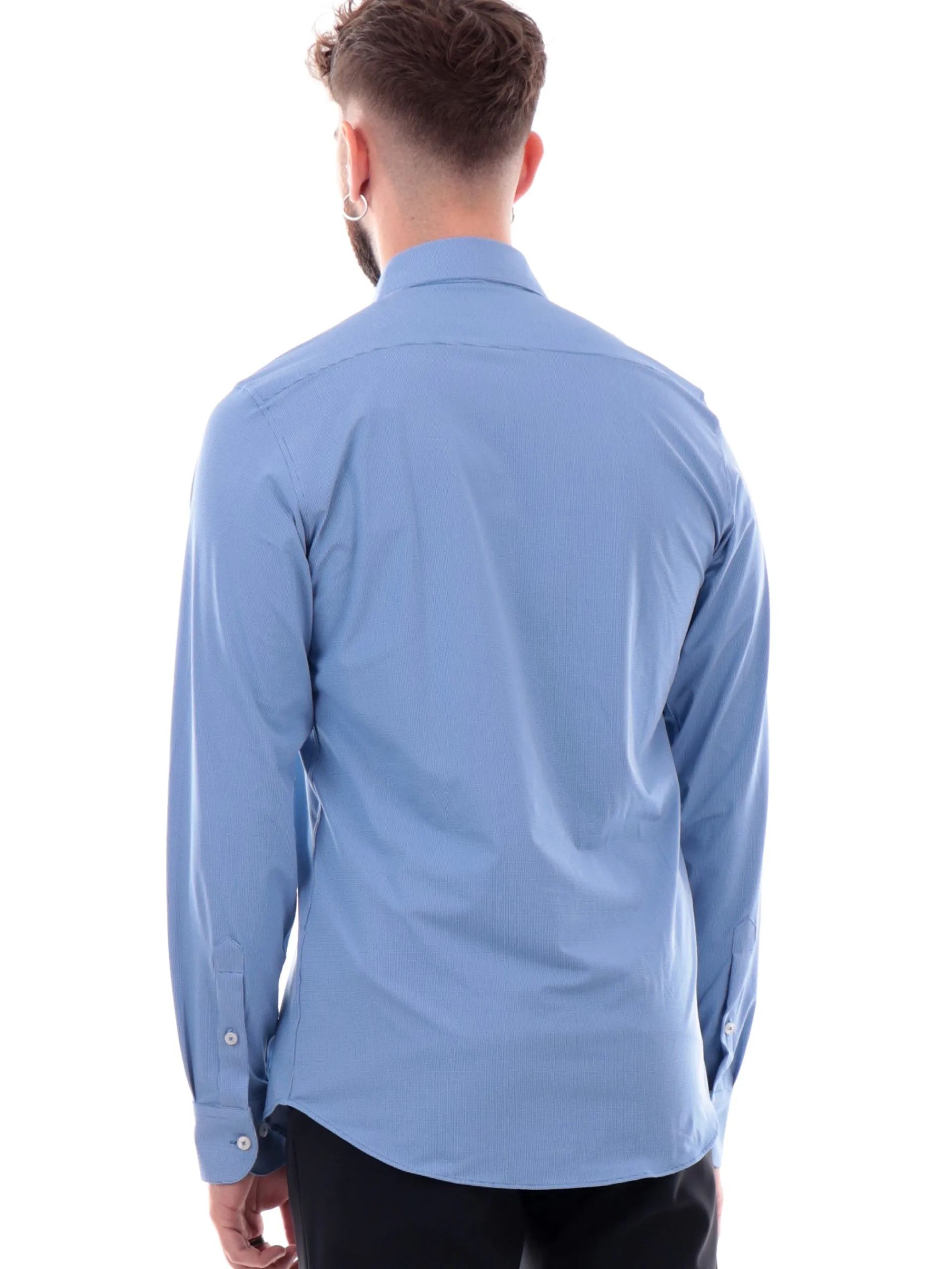 RRD Camicie*Camicia blu da uomo Oxford Jaquard Quadri Piccoli W24253V