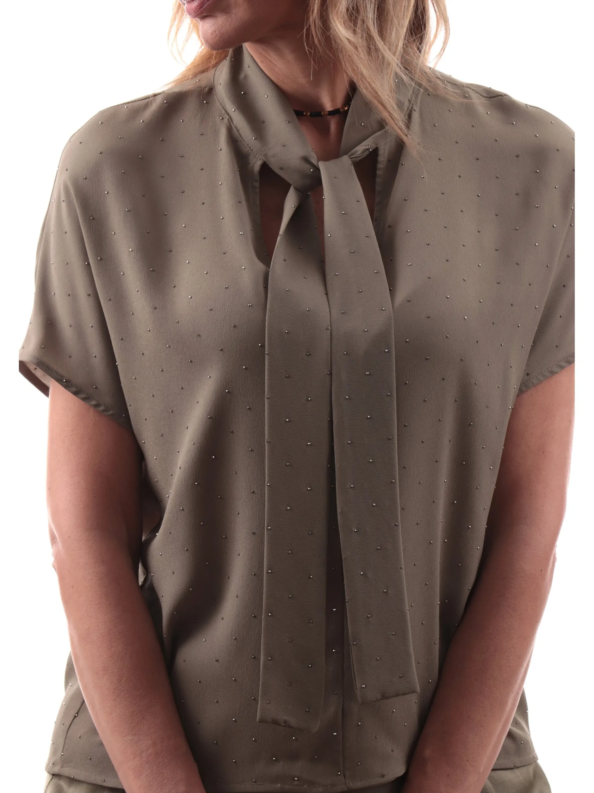 EMME MARELLA Top & Camicie*Camicia smanicata scollo a V verde da donna con strass GALEA