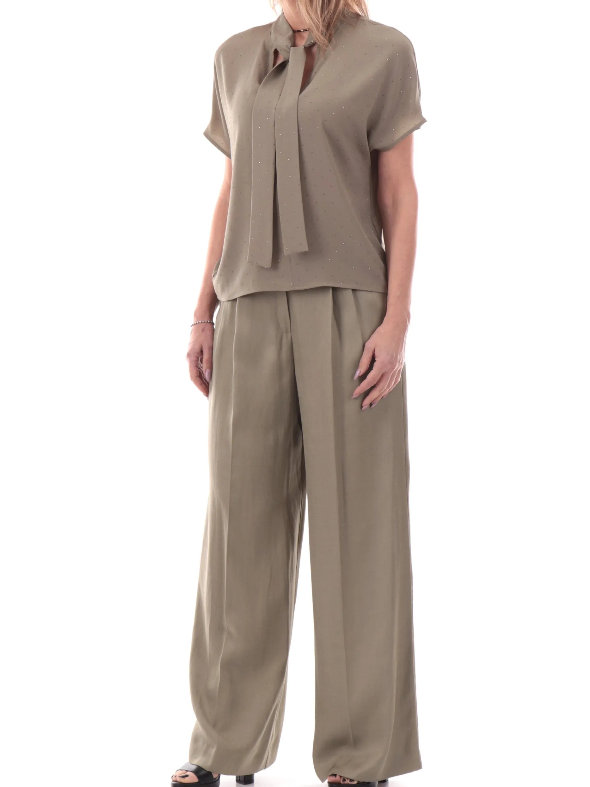 EMME MARELLA Top & Camicie*Camicia smanicata scollo a V verde da donna con strass GALEA